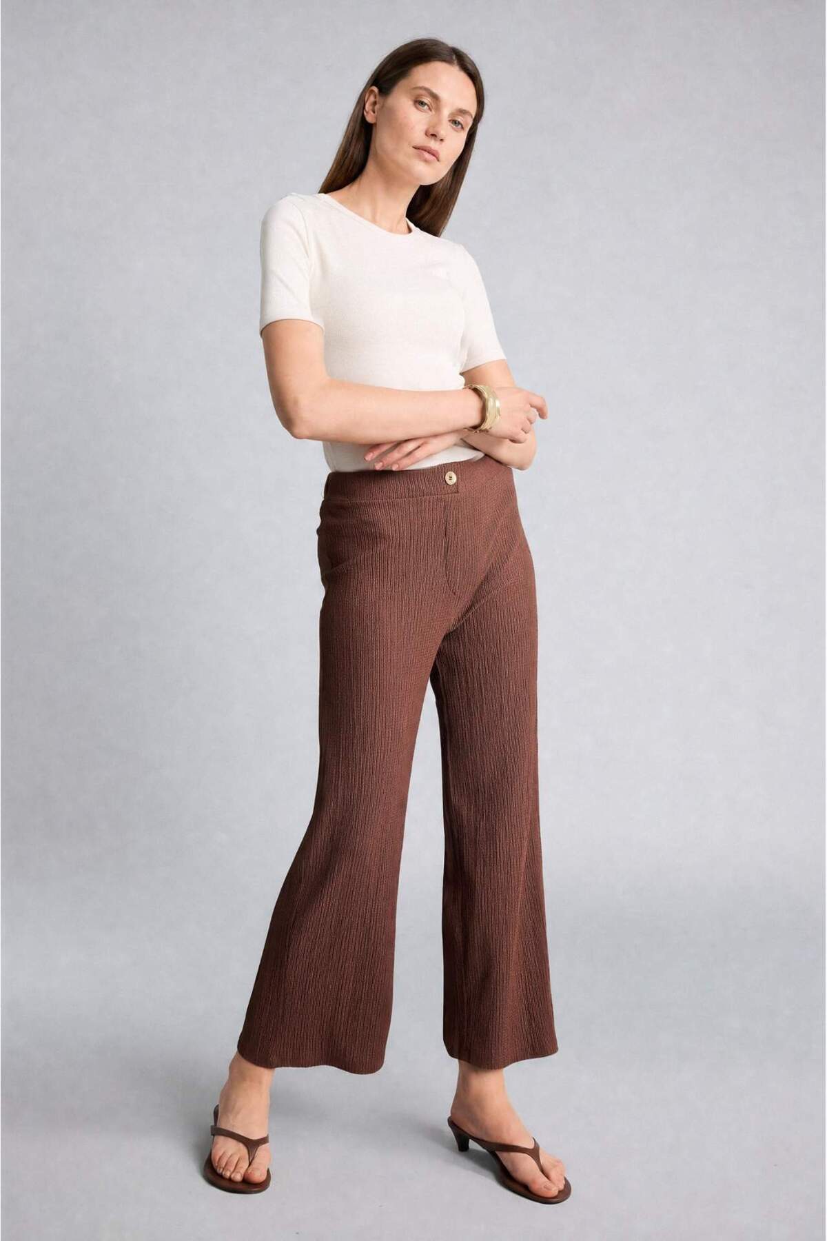 DeFacto Culotte Düz Paça Kırışık Dokulu Pantolon H8605AX26HS görsel 3