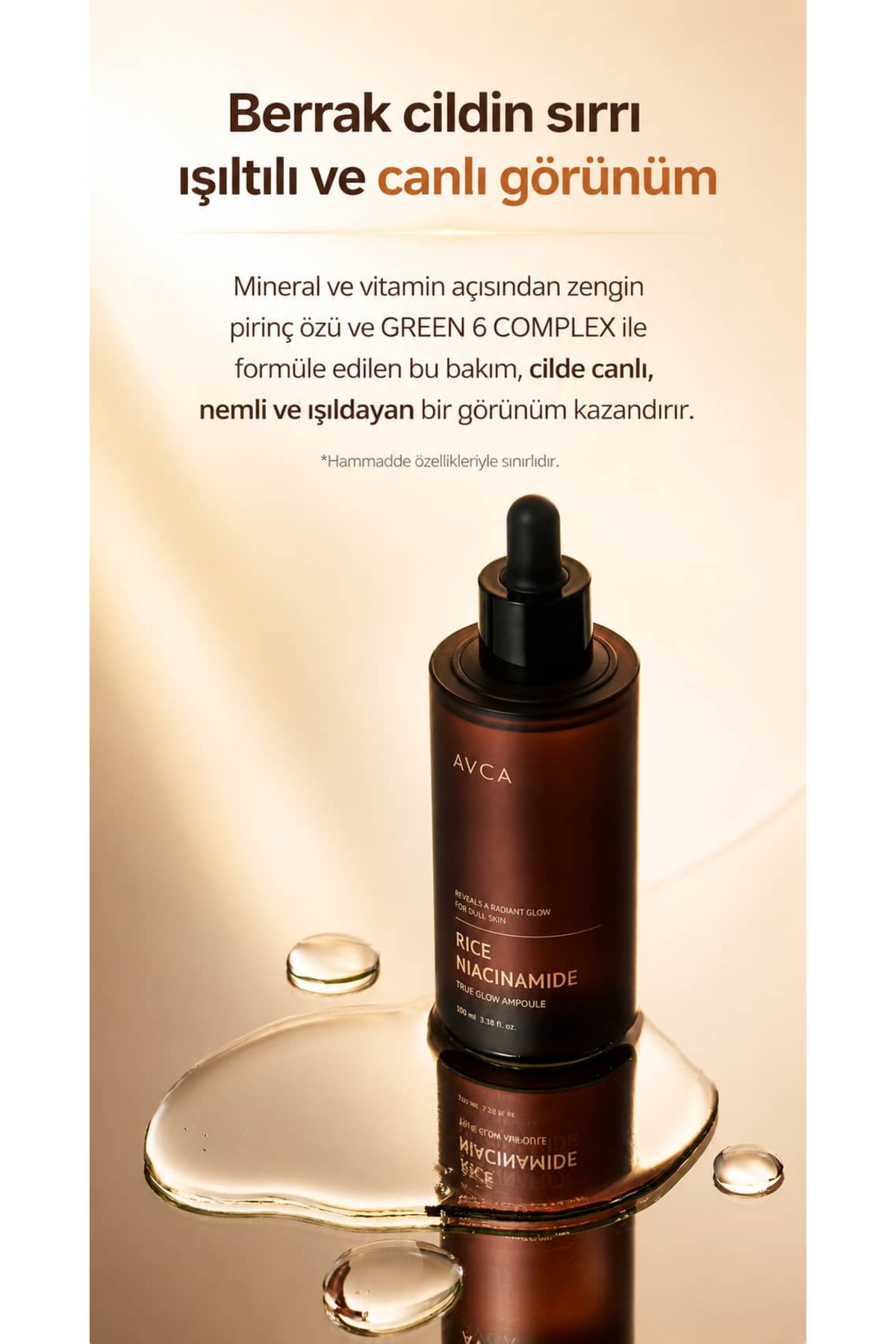 %5 Niacinamide, Pirinç Özlü, Laktik Asit Aydınlatıcı Leke Karşıtı Ampul - True Glow Rice & Niacinamide Dark Spot Brightening Ampoule Serum 100 ml — AVC-NIA-AMP-100 — تصویر 5 از 8