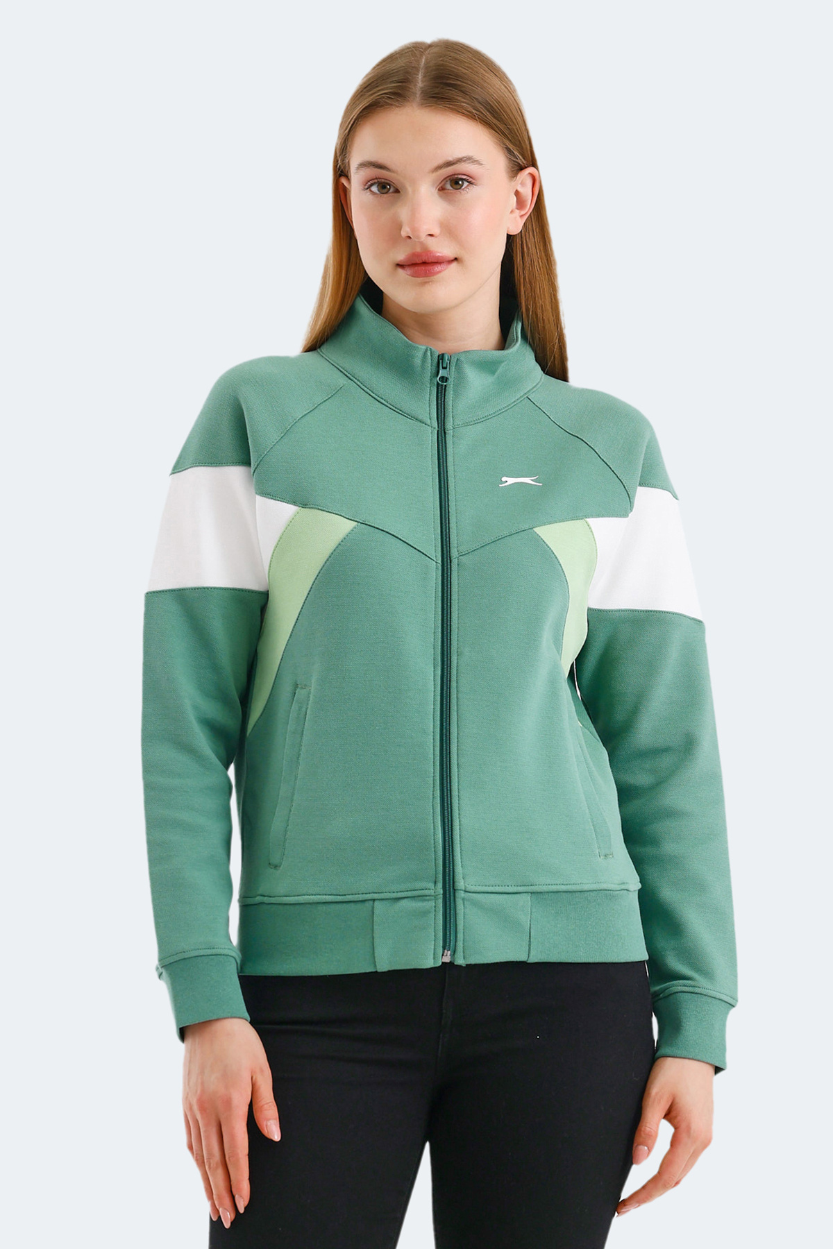 Slazenger VICTORY 2 li set Kadın Fermuarlı Dik Yaka Cepli Yeşil - Siyah Sweatshırt görsel 2