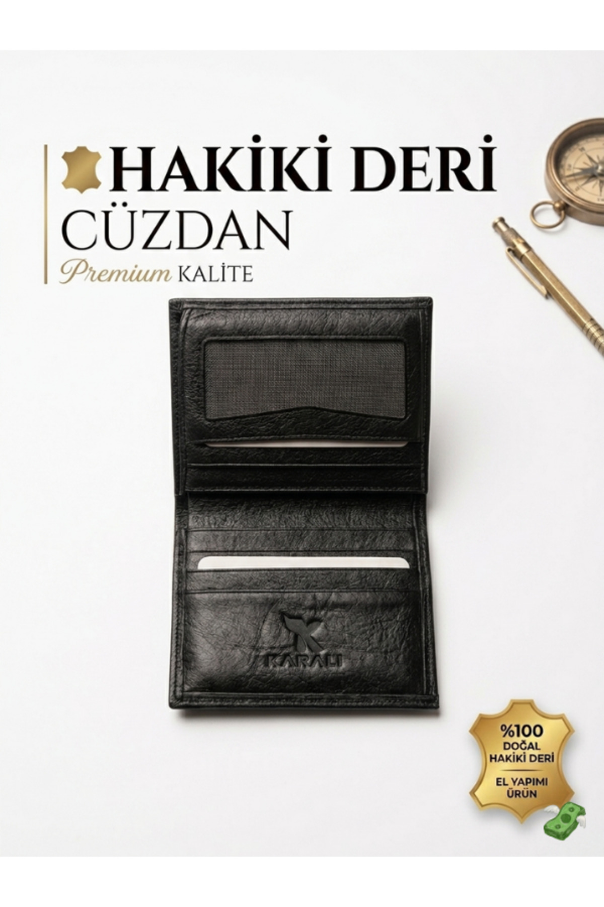 HSR Erkek Hakiki Deri Cüzdan Gerçek Dikişli Orta Boy 11 Kart Bölmeli 2 Nakit Bölmeli görsel 3
