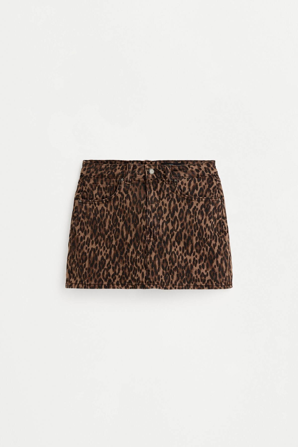 Leopar desenli kısa denim şort etek