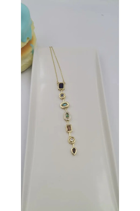 Opak Jewellery Aura Mix Taş Çelik Kolye (Gold)