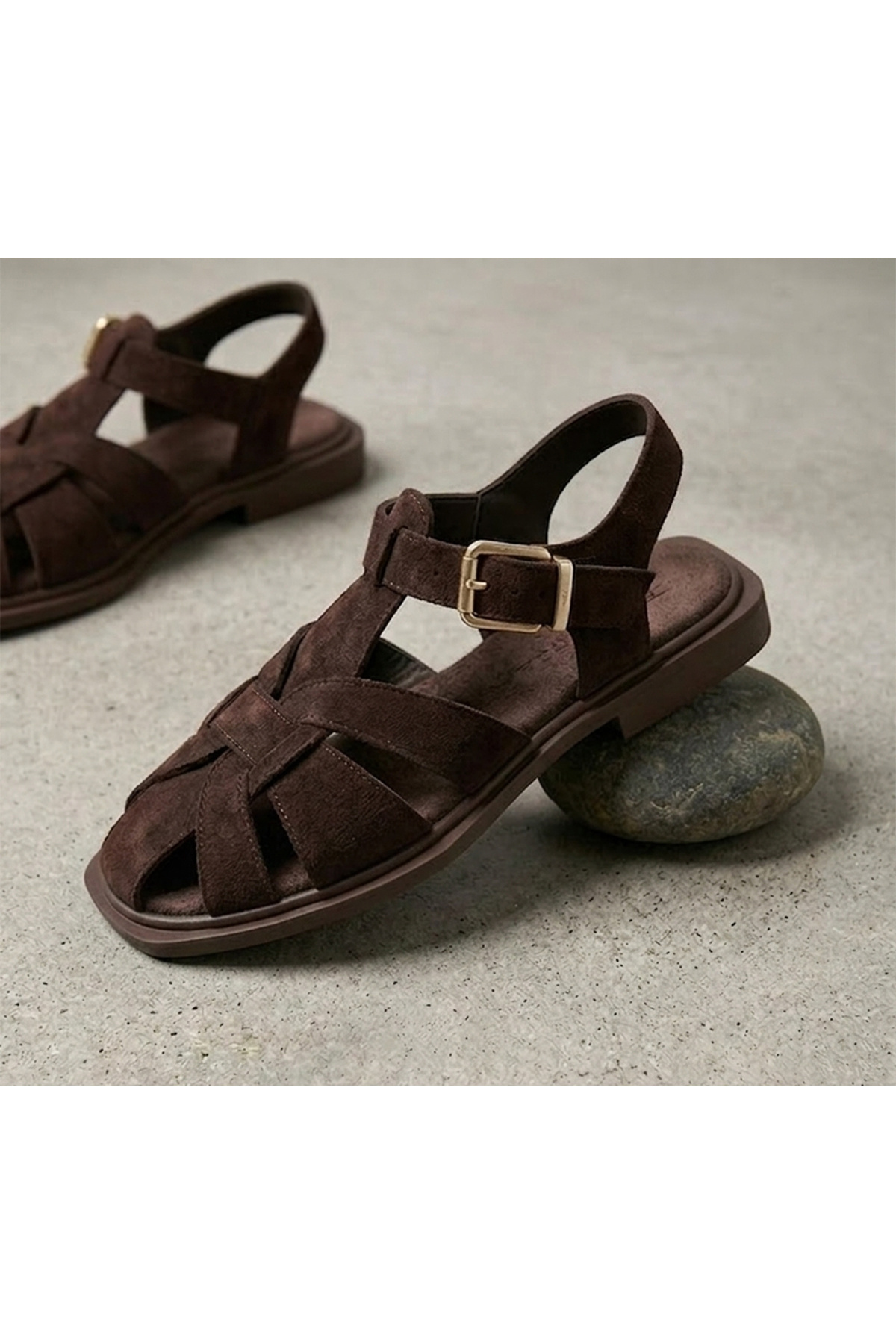 Women's Suede Soft Sole Cornered Cage Cut Comfortable Sandals