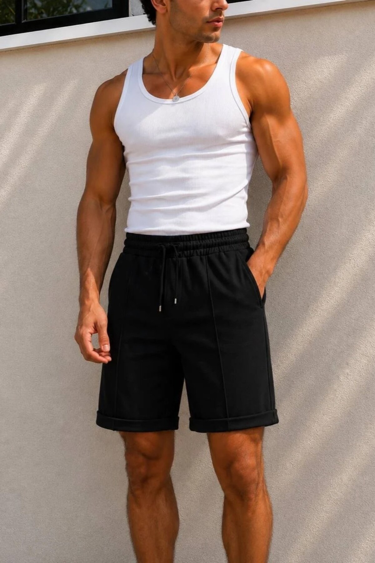 MADZEYMODA Diagonel Fabric Black Men's Shorts Mz-93056- Trendyol