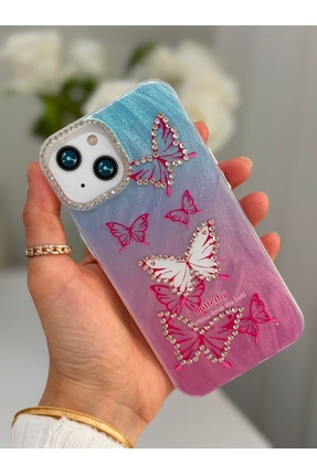 UCHOICE iPhone 15 Kılıf Parlak Taşlı İşlemeli Ebru Desenli Kamera Yükseltili ...