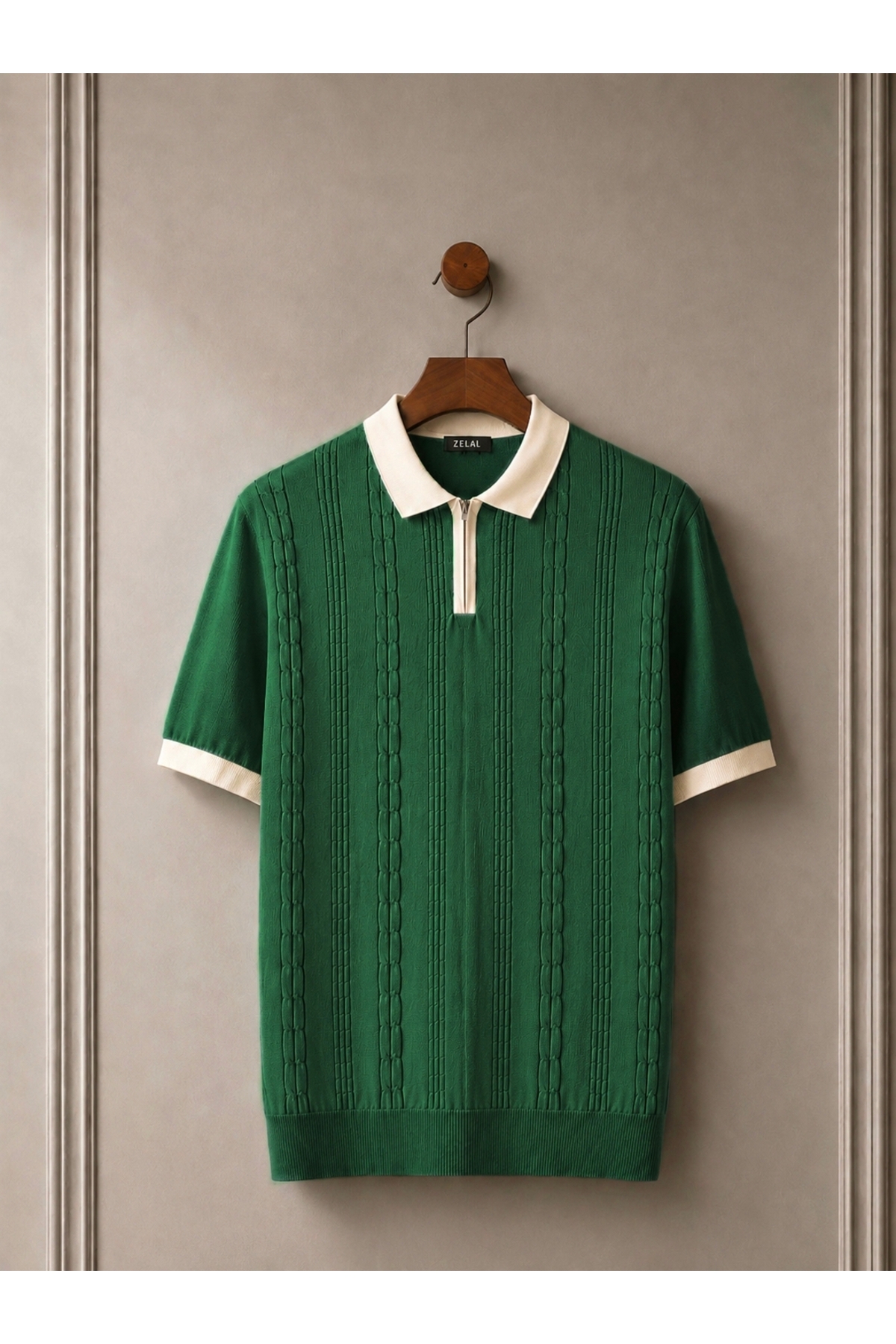 Vance Polo Collar Zippered Knitted Old Money Knitted First Quality Soft Short Sleeve Men's T-Shirt