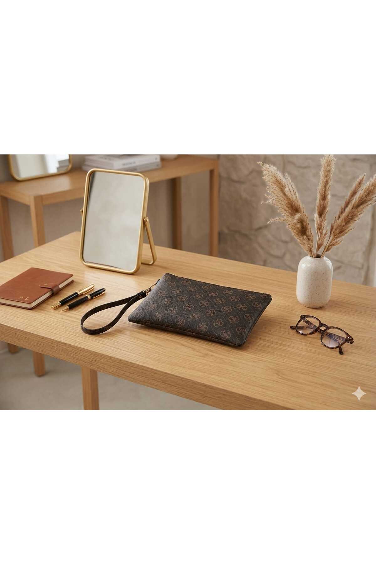 DİAMOND OUTLET Siyah-Gri-Beyaz- Clutch Çanta, 23x14 Cm Fermuarlı Şık El Çantası Günlük Kullanım görsel 5