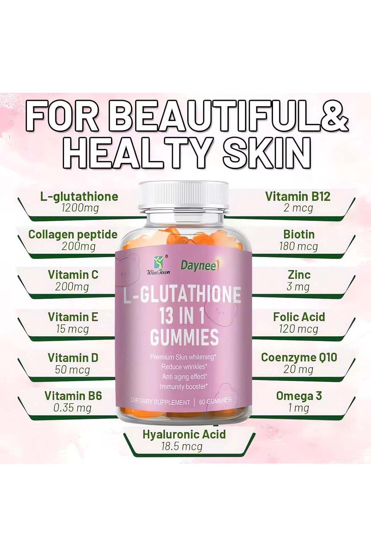 Wins Town L-Glutathione Jelly 13 in 1 1200mg Wrinkle Reduction Anti-Aging  60 Tablets- Trendyol