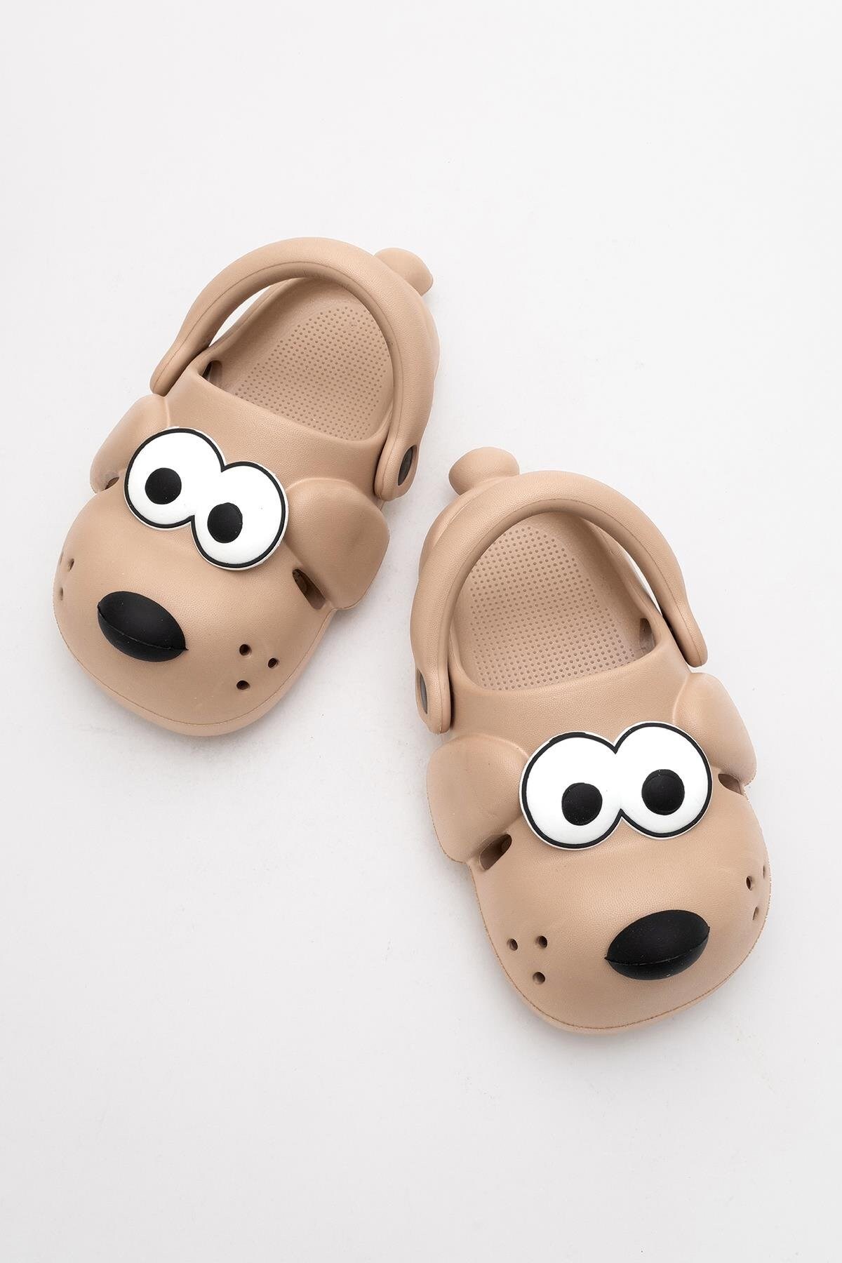 Sevimli Köpek Figürlü Günlük Bahçe Plaj Kreş Unisex Çocuk Terliği Vizon Terlik