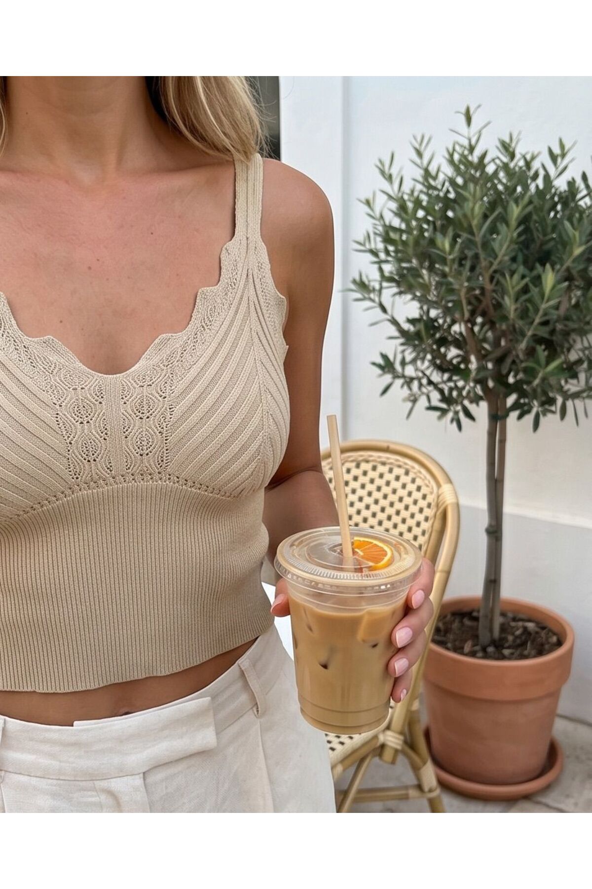 Trend Kapında Yazlık Dalgalı Dantel Görünümlü Triko Crop Büstiyer görsel 5
