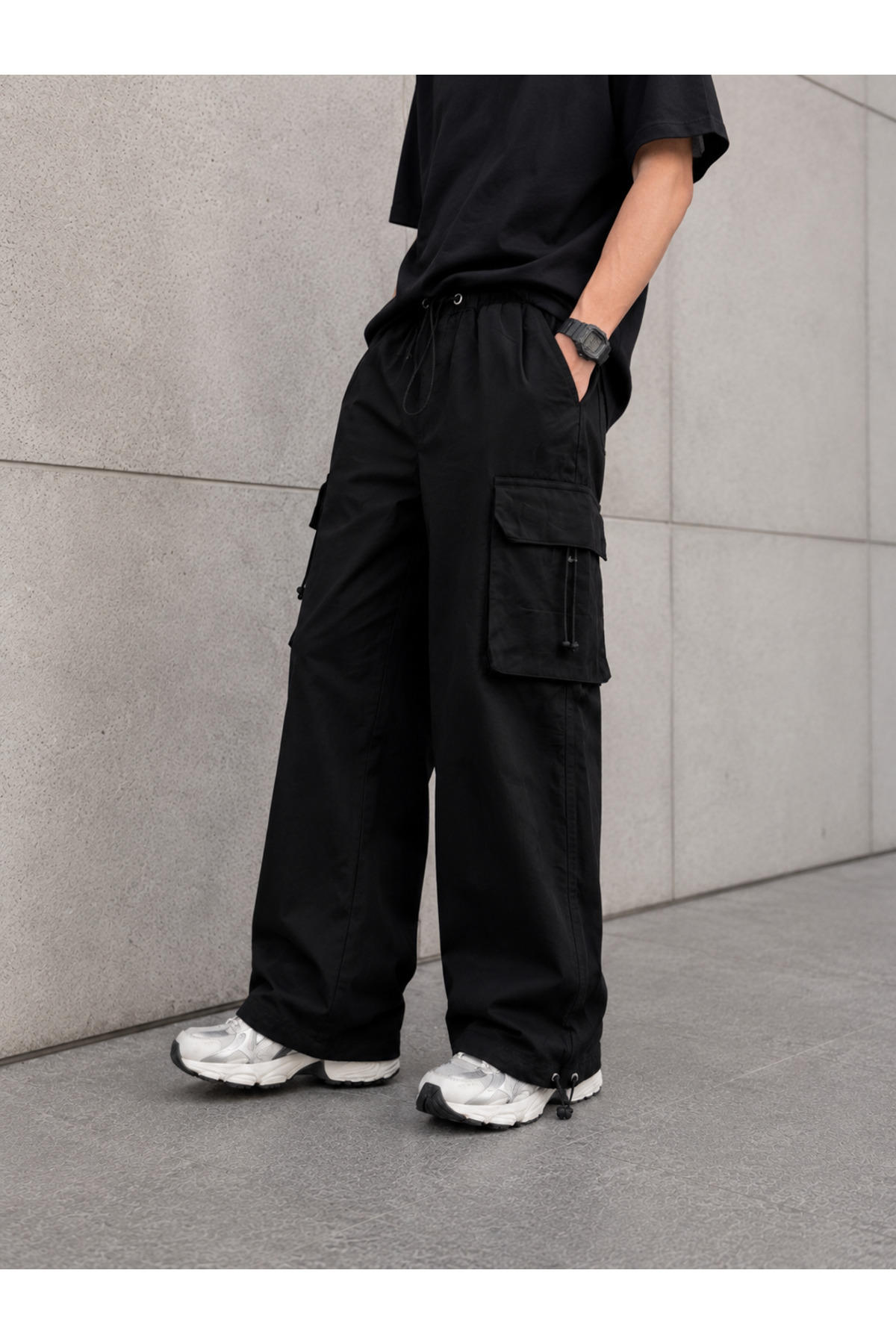 Blackout Wide Leg Kargo Pantolon — مشکی GRW-OBS-302