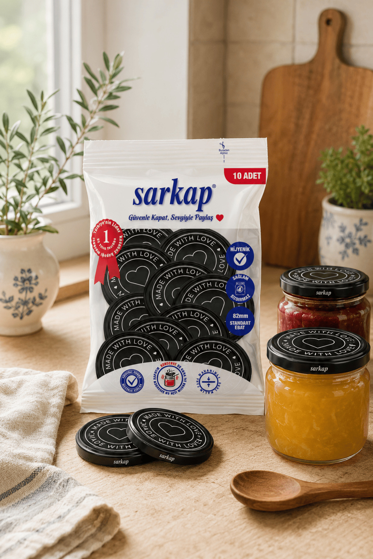 Sarkap Hijyenik Paketli 10'lu 82 mm Kapak - With Love Seri - Siyah
