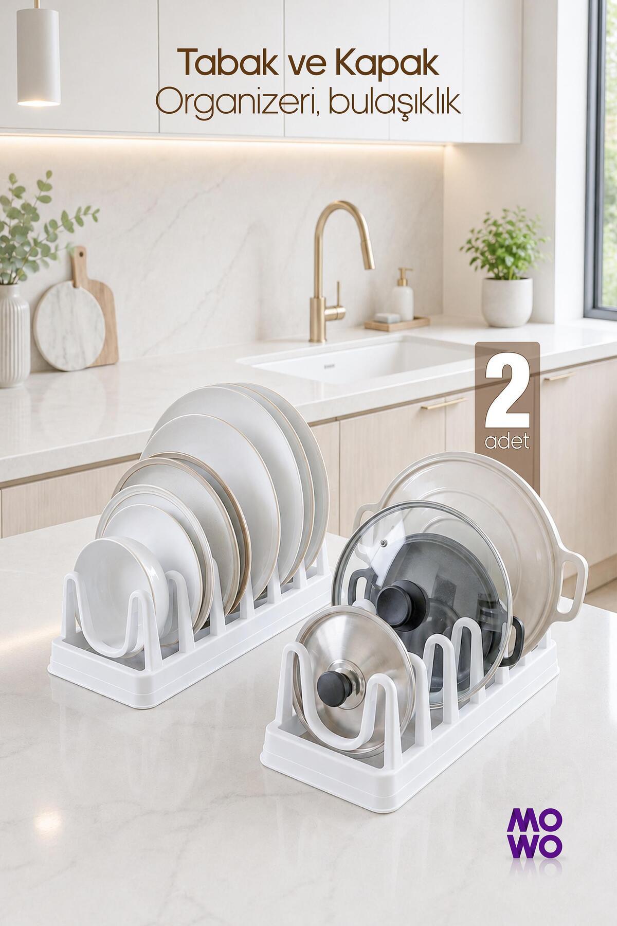 2 Pieces of White Cookware Lid Organizer, Plate Holder, Dish Holder, Plate and Lid Organizer