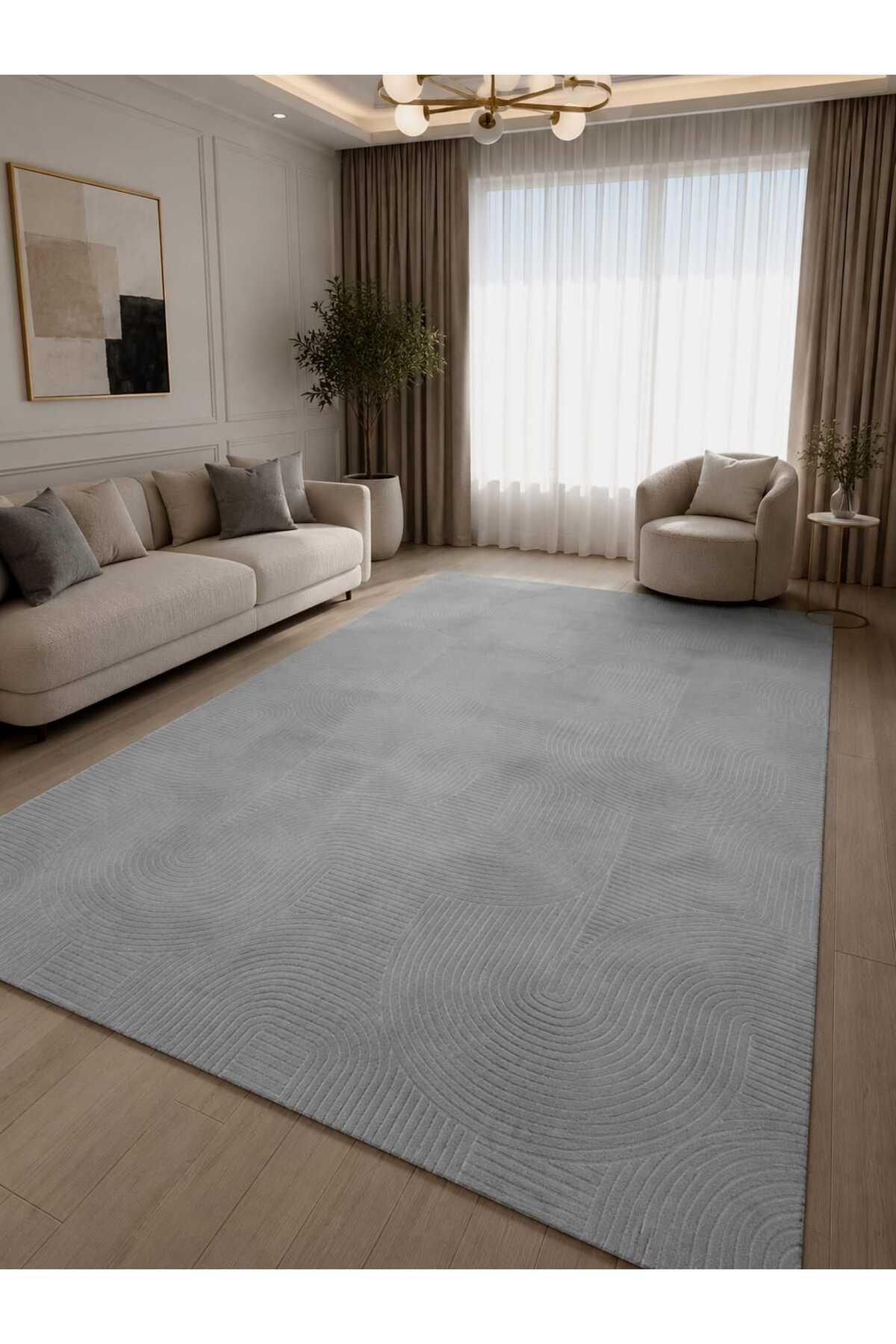 Merino Joy Non-Slip Based Cut Embossed Living Room Corridor Kitchen Washable Grey