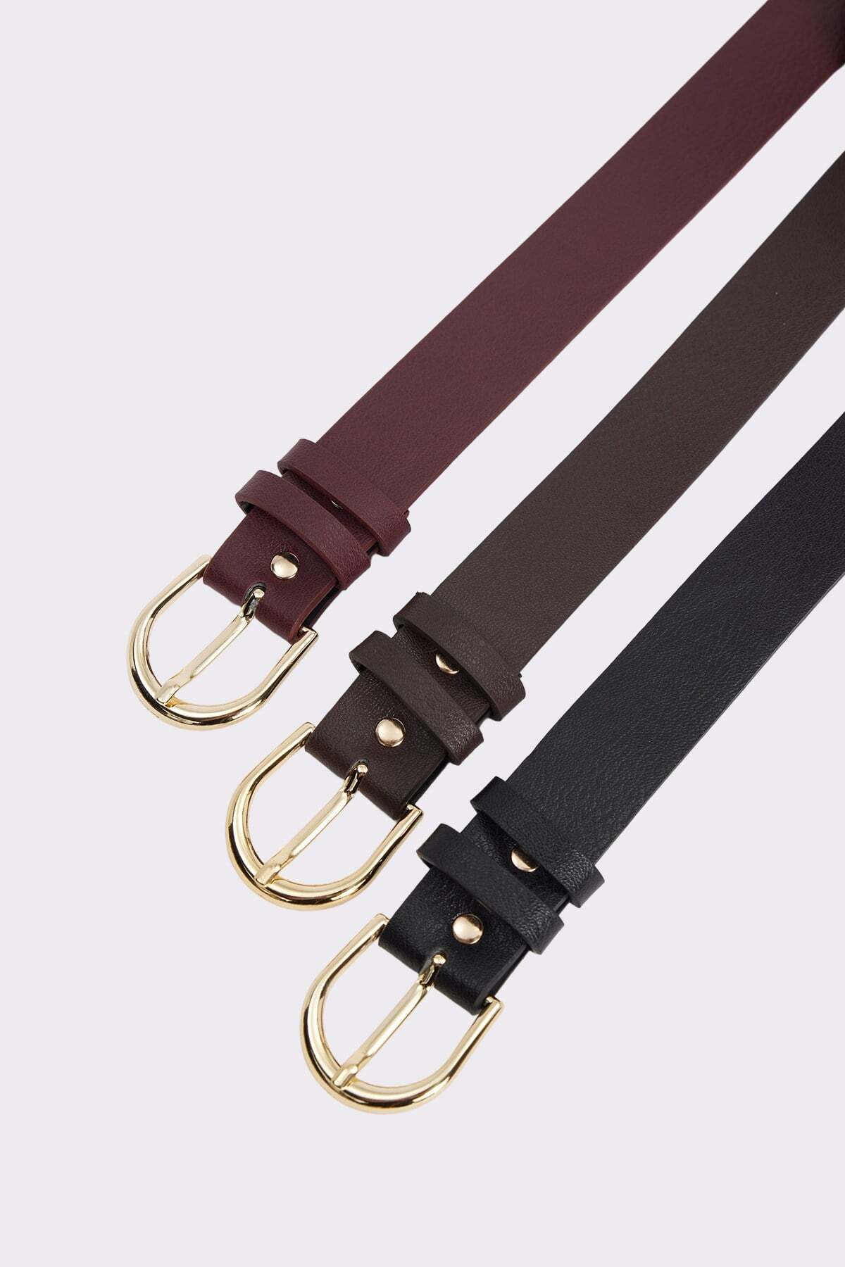 Tudors Kadın Gold Tokalı 3 cm 3'lü Set Siyah-Bordo-Kahverengi Kemer görsel 2