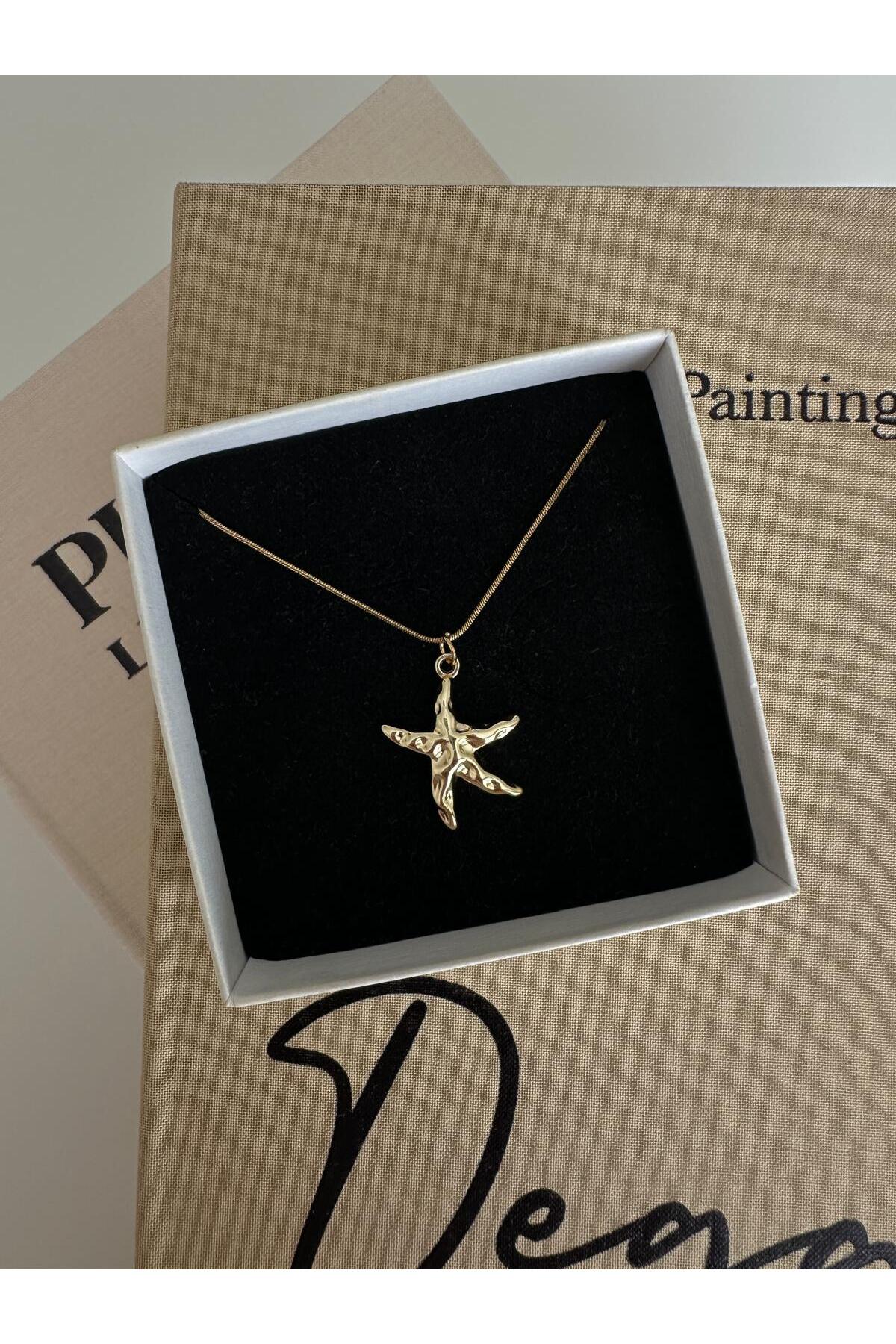 Deniz Yıldızı Charm Çelik Zincirli Gold Kadın Kolye (45 Cm) - Detay Görseli 1