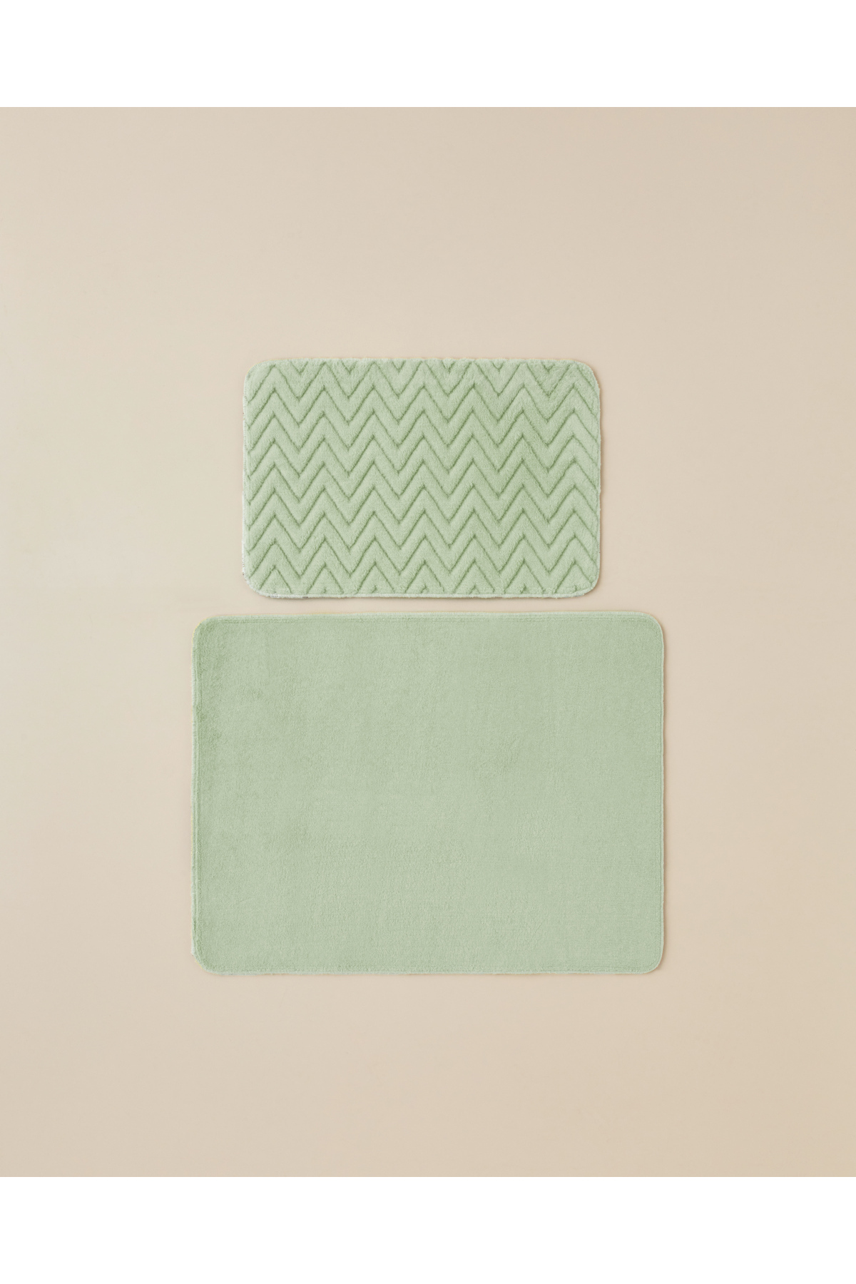 Zigzag Line Kaydırmaz Taban Banyo Paspası Seti 60x80 cm + 40x60 cm Yeşil