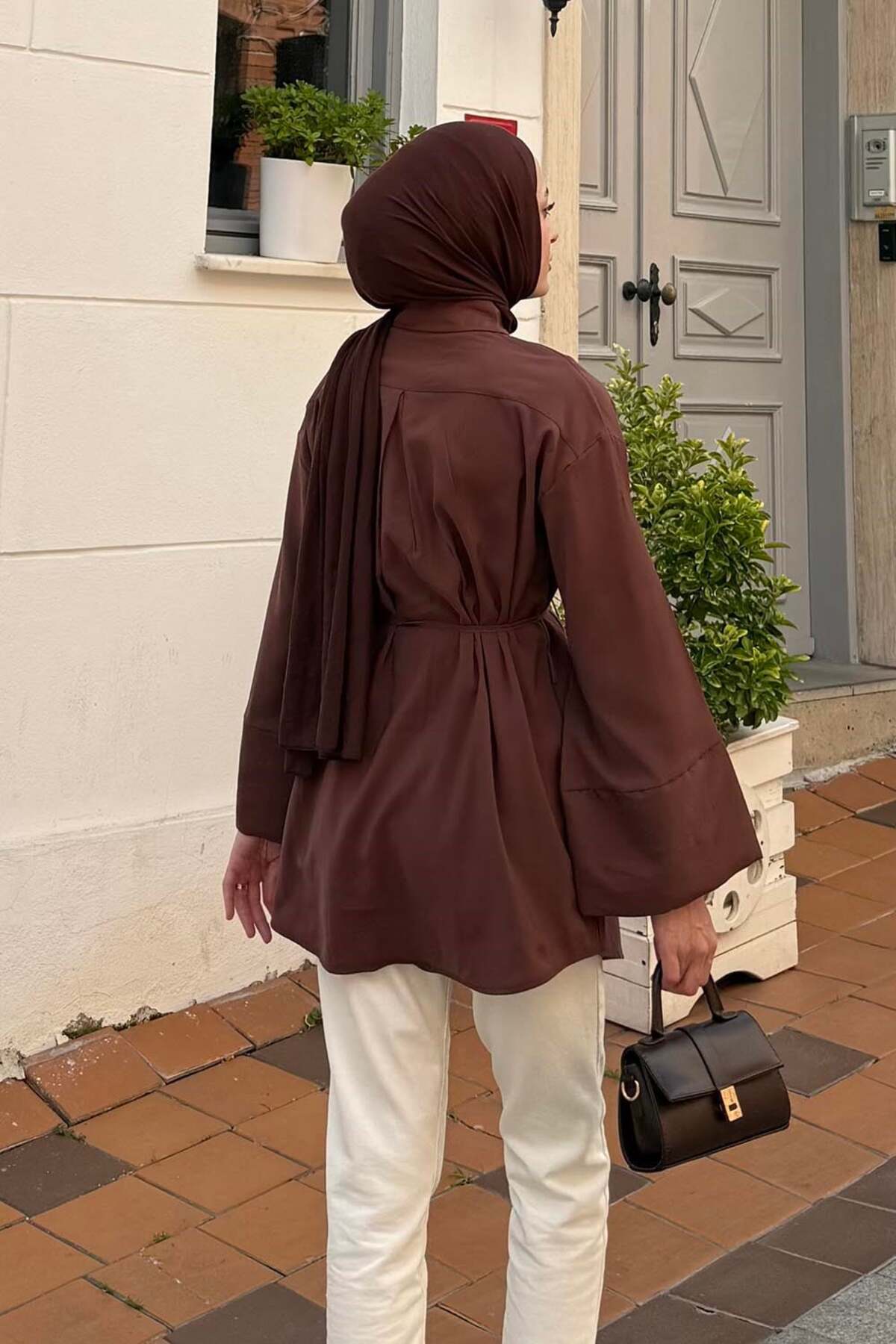 Cupra Belden İpli Tesettür Gömlek Acı Kahverengi 4