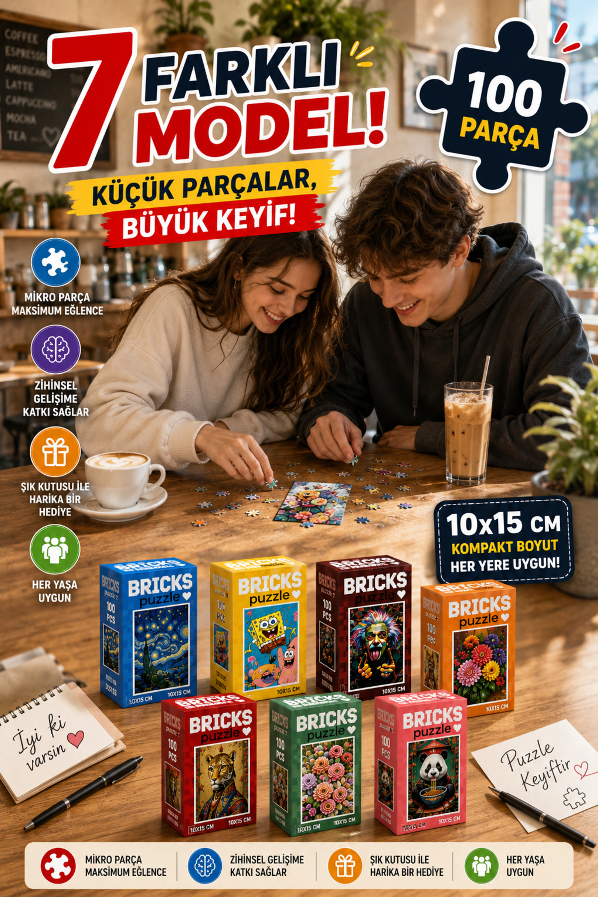 kidssan games Bricks Mini Puzzle 100 Parça 10x15 cm – 7 Farklı