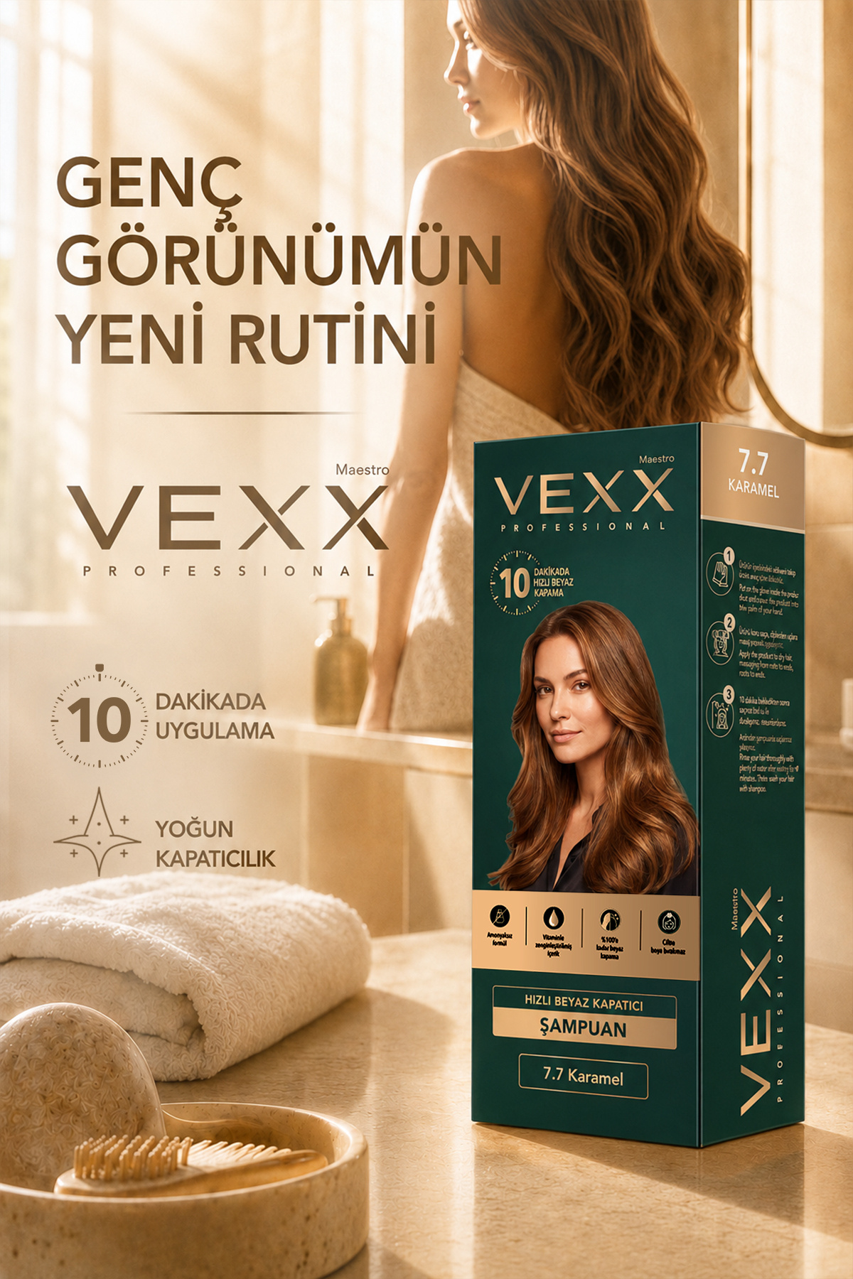 شامپو رنگ مو عملی کانسیلر سفید حرفه ای Vexx (کارامل 7.7) با فرمول 300 میلی لیتری بدون آمونیاک. — قهوه‌ای vexx34 — تصویر 6 از 6