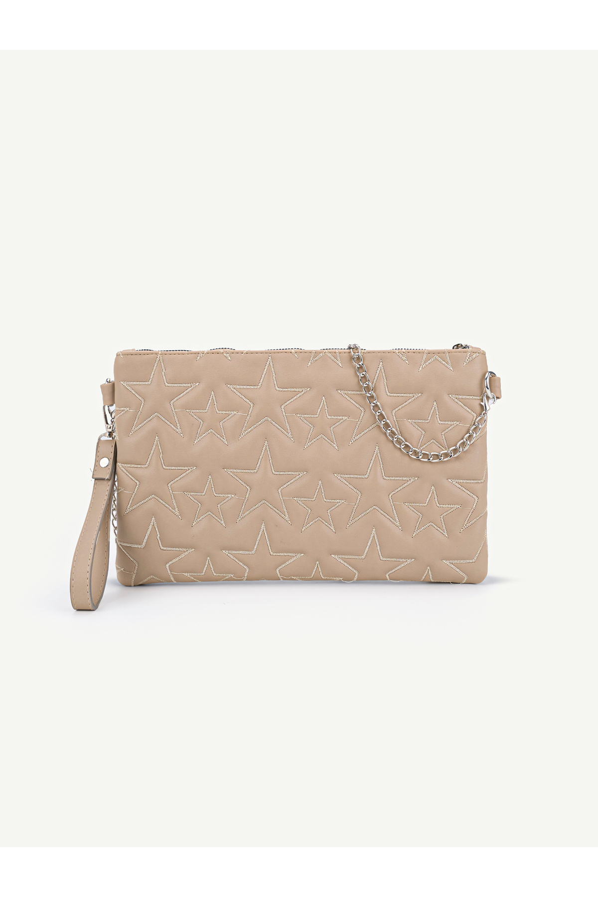 Kadın Yıldız Nakış İşlemeli Portföy El Çantası Bilek Askılı Saten Astarlı Clutch Çanta