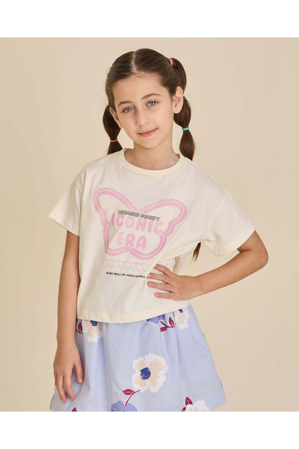 REDTAG Girls Cream Printed T-Shirt