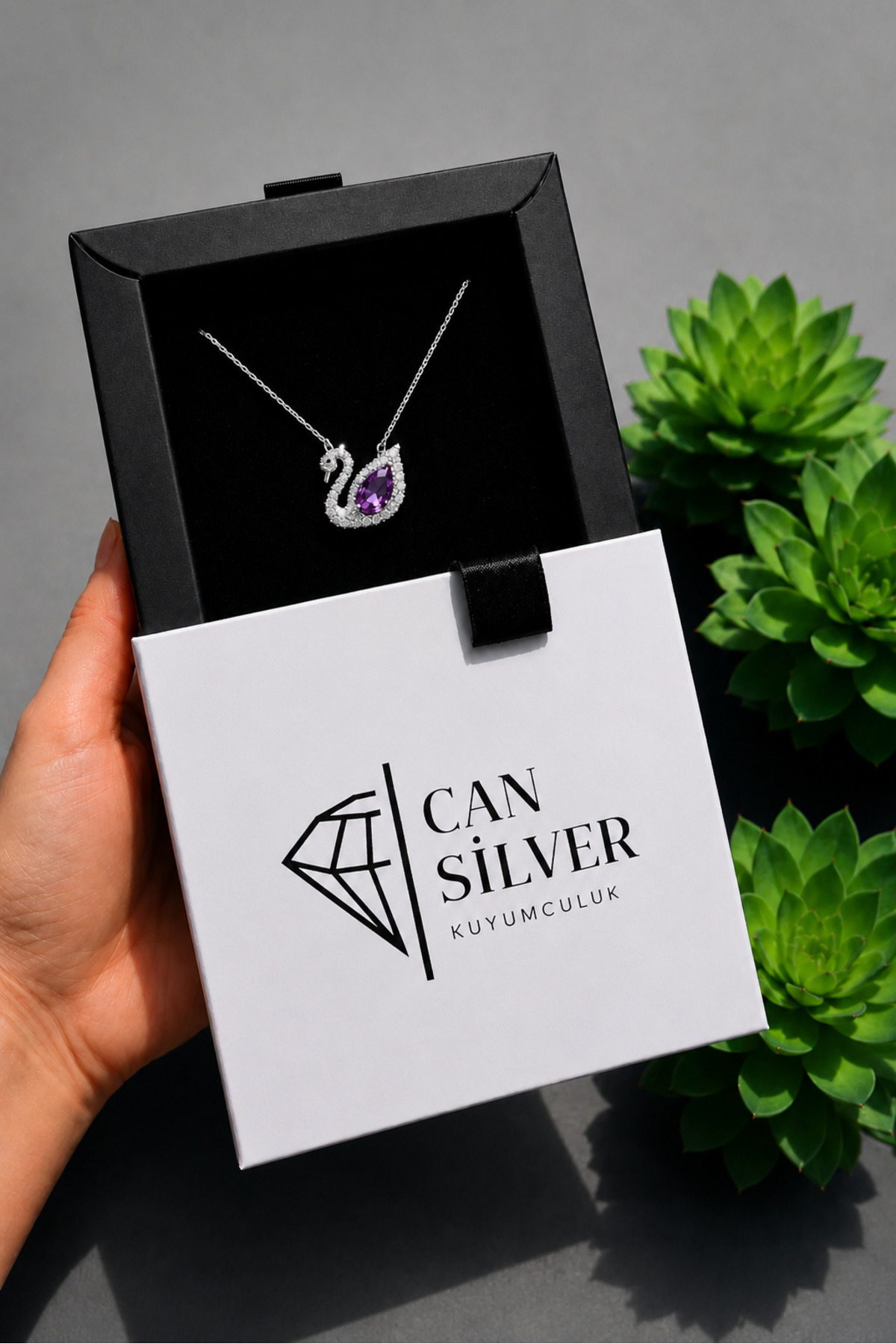 CAN SİLVER Ametist Zirkon Taşlı Kuğu Kolye | 925 Ayar Gümüş Gerçek Kolye- Kuğu Gümüş Kadın Kolye- Kuğu Kolye Gümüş görsel 6