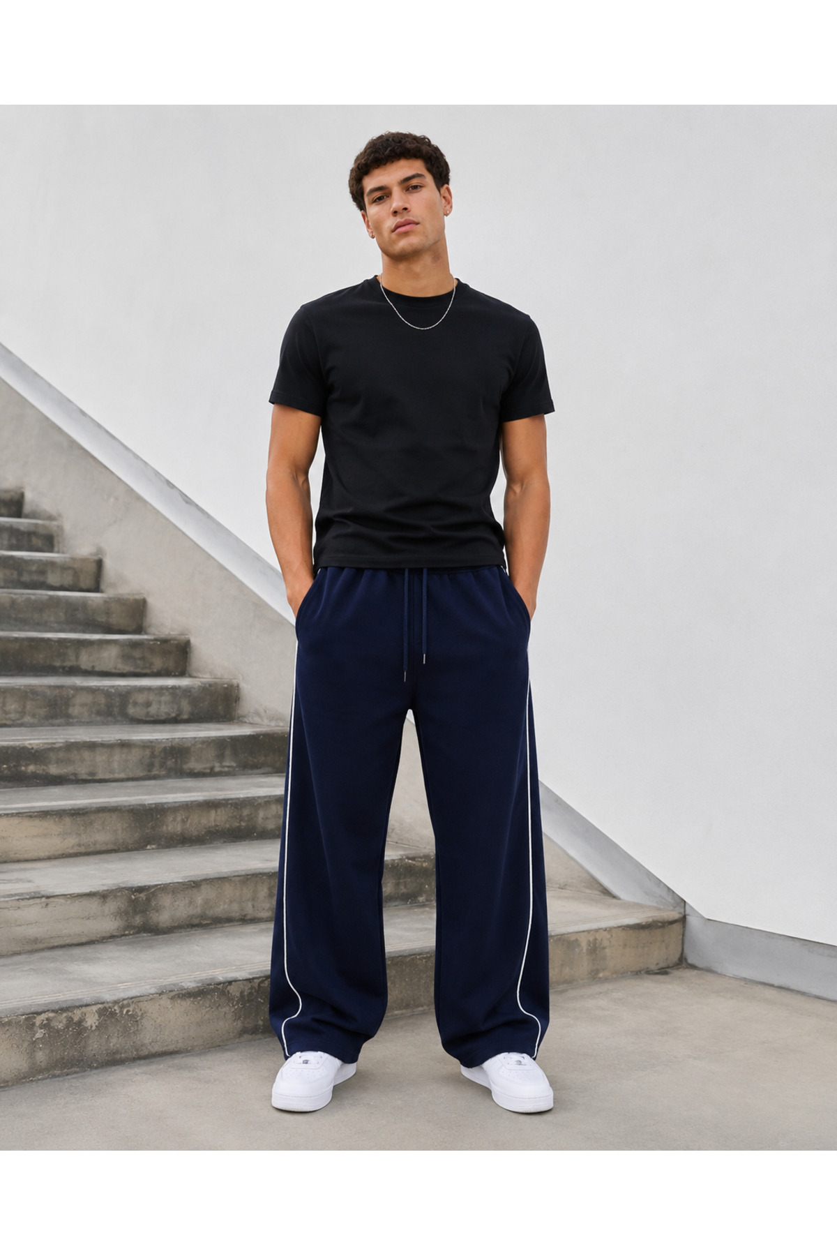 De Carte Harajuku Streetwear Yan Şeritli Erkek Bol Kesim Ayarlanabilir Geniş Paça Eşofman Altı görsel 6