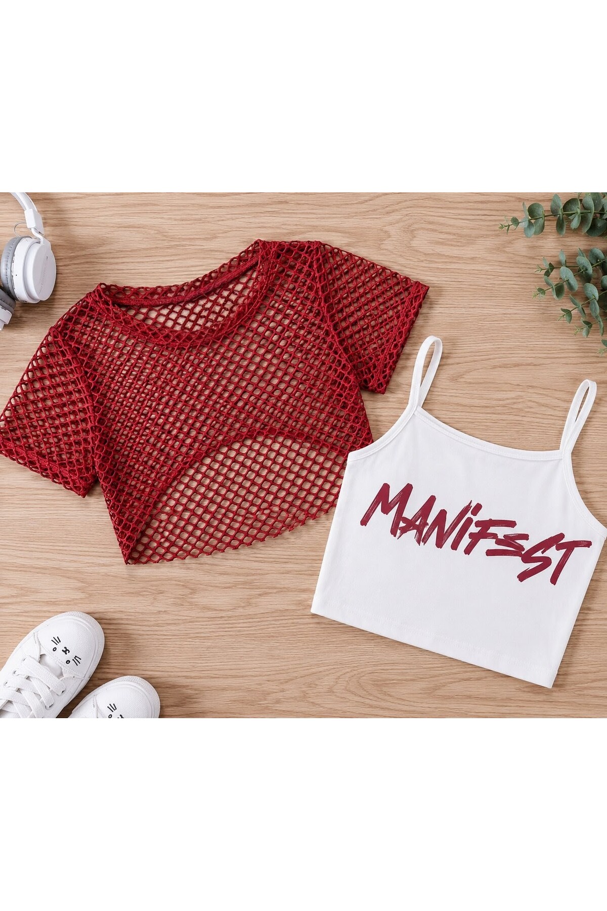 Mesh Detailed Crop Printed Bodysuit T-Shirt