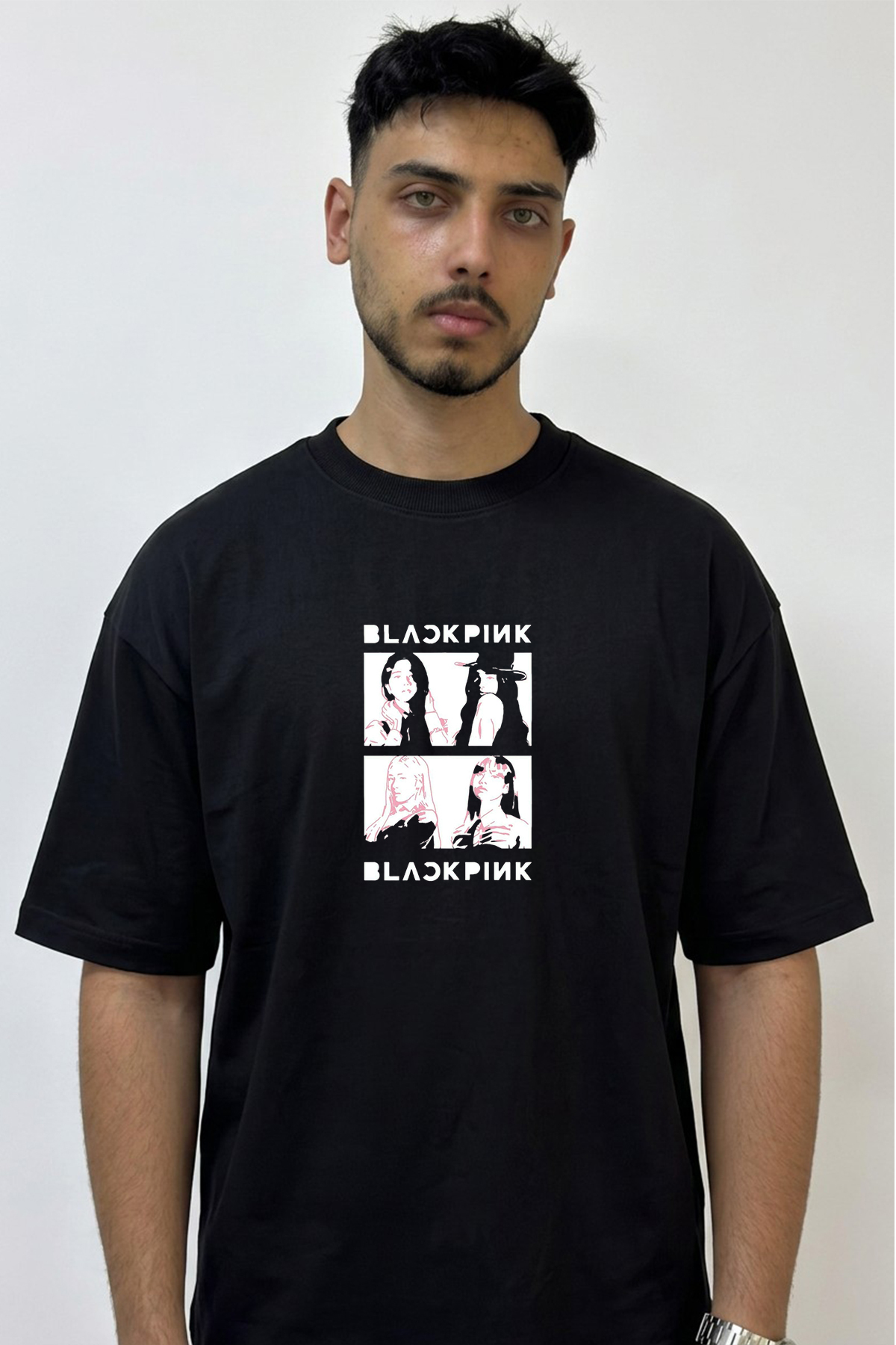 Anetos Blackpink_17 Design Printed Oversize Black T-Shirt