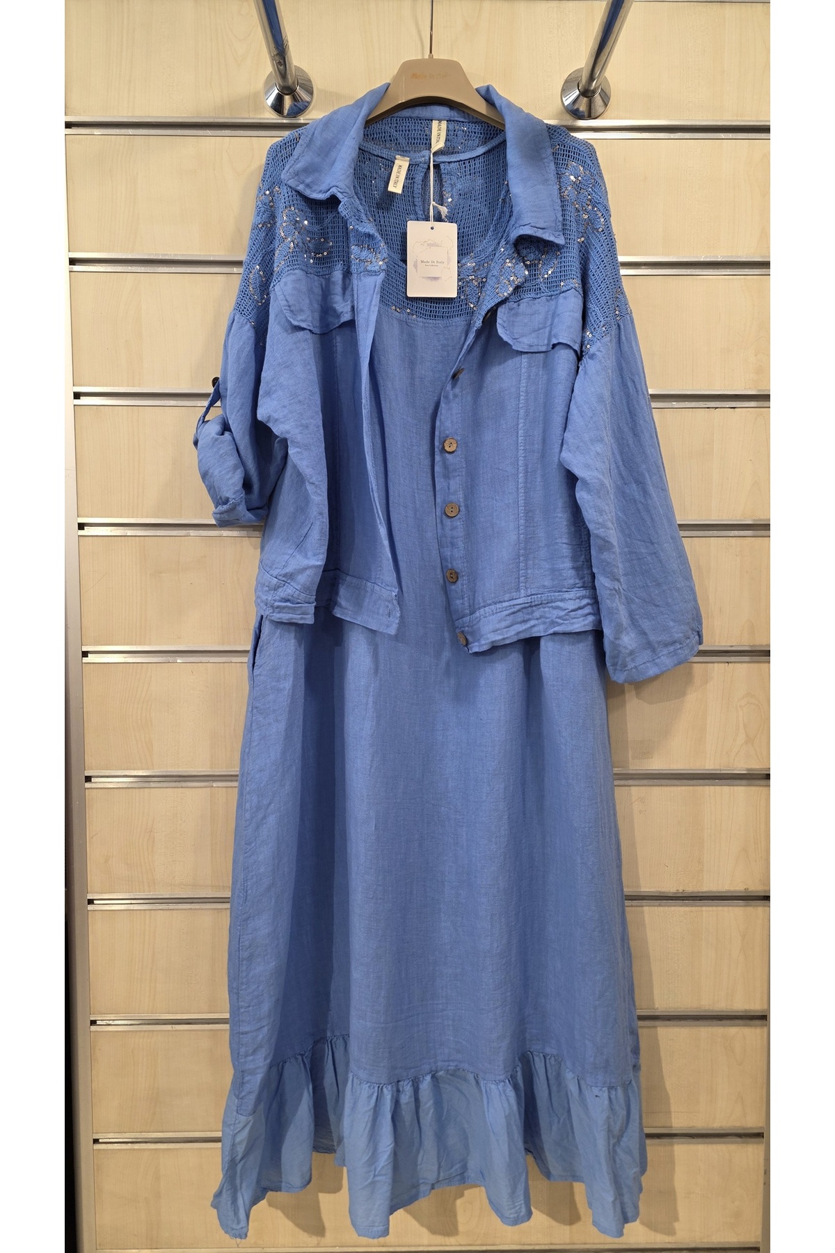 Park Moda Linen Dress with Jacket and Sequin Detail