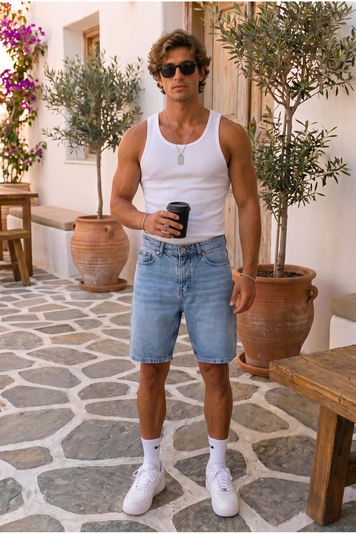 Men's Blue Denim Fabric Jean Denim Shorts KE-1198