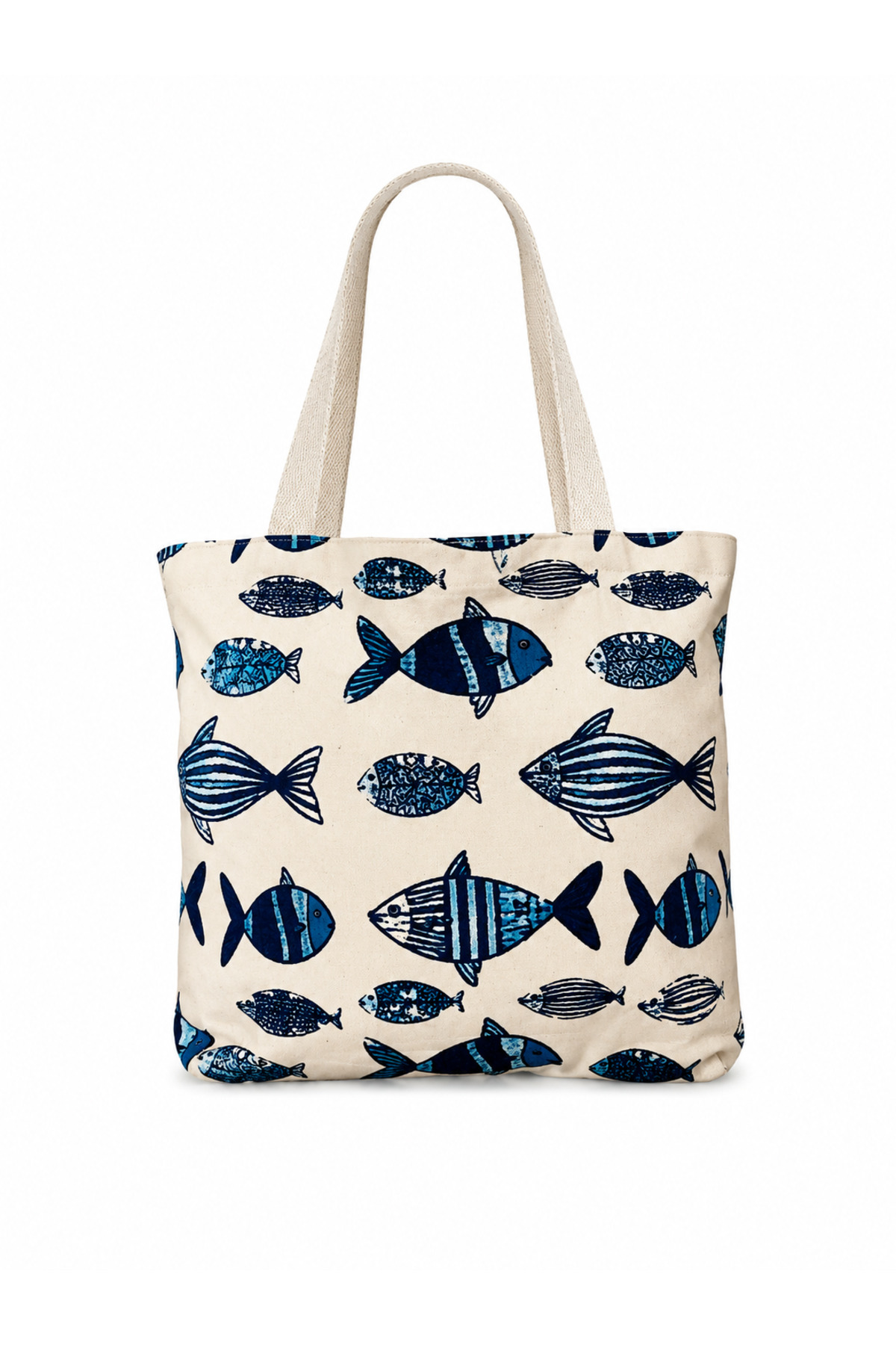 Faralya Life 42*38cm 30 cm Sap Uzunluğunda Kadın Çanta %70 pamuk %30 Polyester Plaj Çantası Balık Baskılı Zarif Omuz Çantası görsel 3