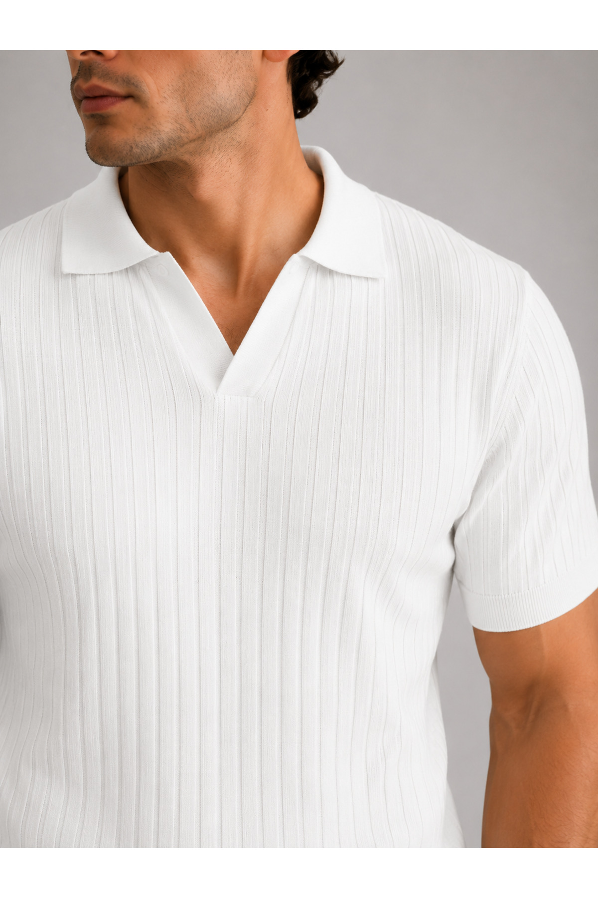 MODASPARK White Polo V-Neck Short Sleeve Men's T-Shirt