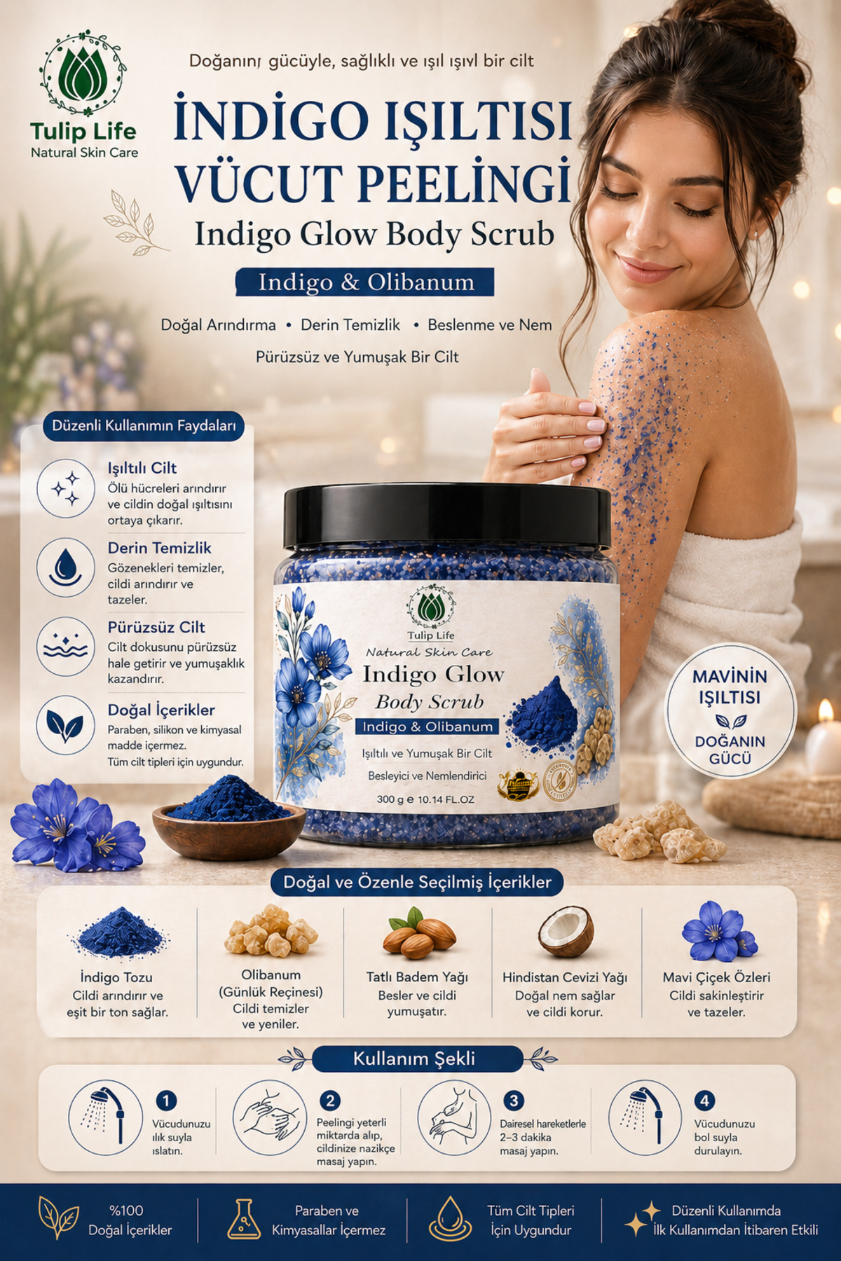 Indigo Işıltısı Vücut Peelingi Indigo Tozu ve Günlük Reçinesi İçeren Body Scrub 300 g — indigio2 — تصویر 3 از 4