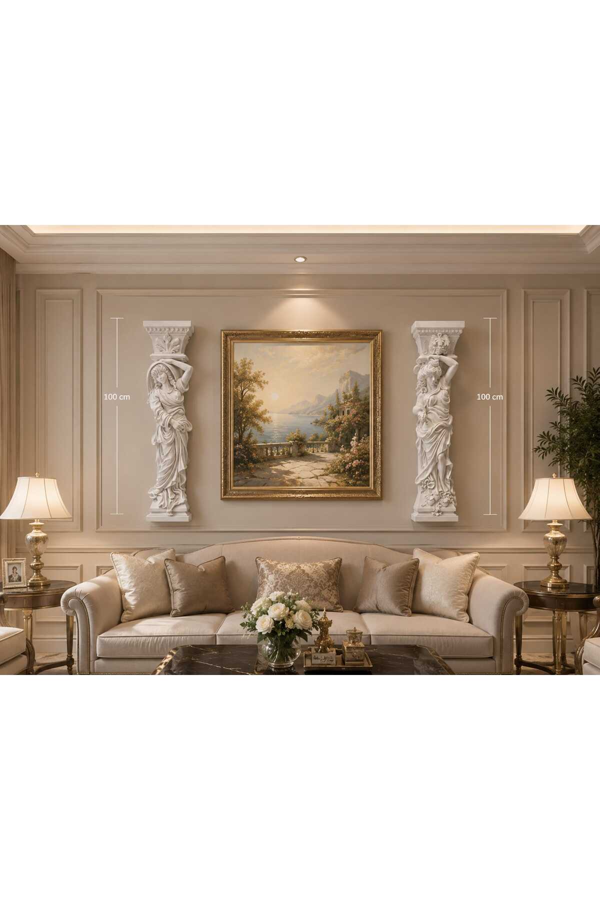 2-Piece Polyester 100 Cm Large Neoclassical Antique Embroidered 3D Wall Sculpture Set Ancient Roman Greek Sculpture Set