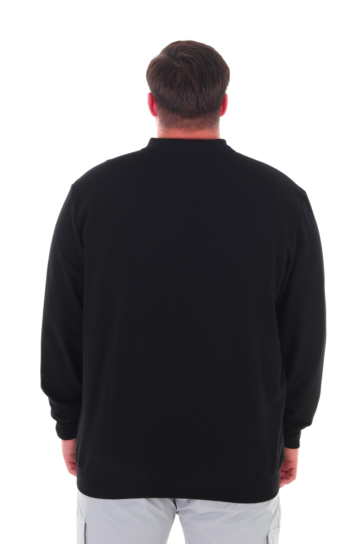 marufshop Erkek Büyük Beden 115-155 Kilo Arası İçin Uygun Uzun Kol Polo Yaka Mevsimlik Sweatshirt Siyah görsel 3