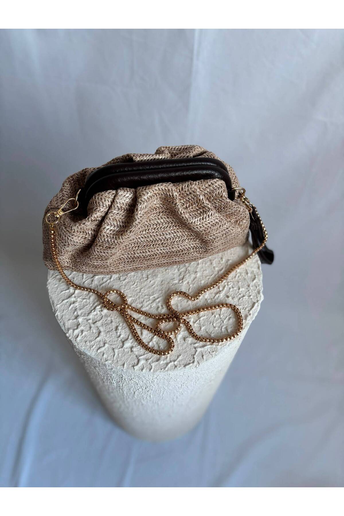 Women's Clutch Bag with Straw Leather Detail