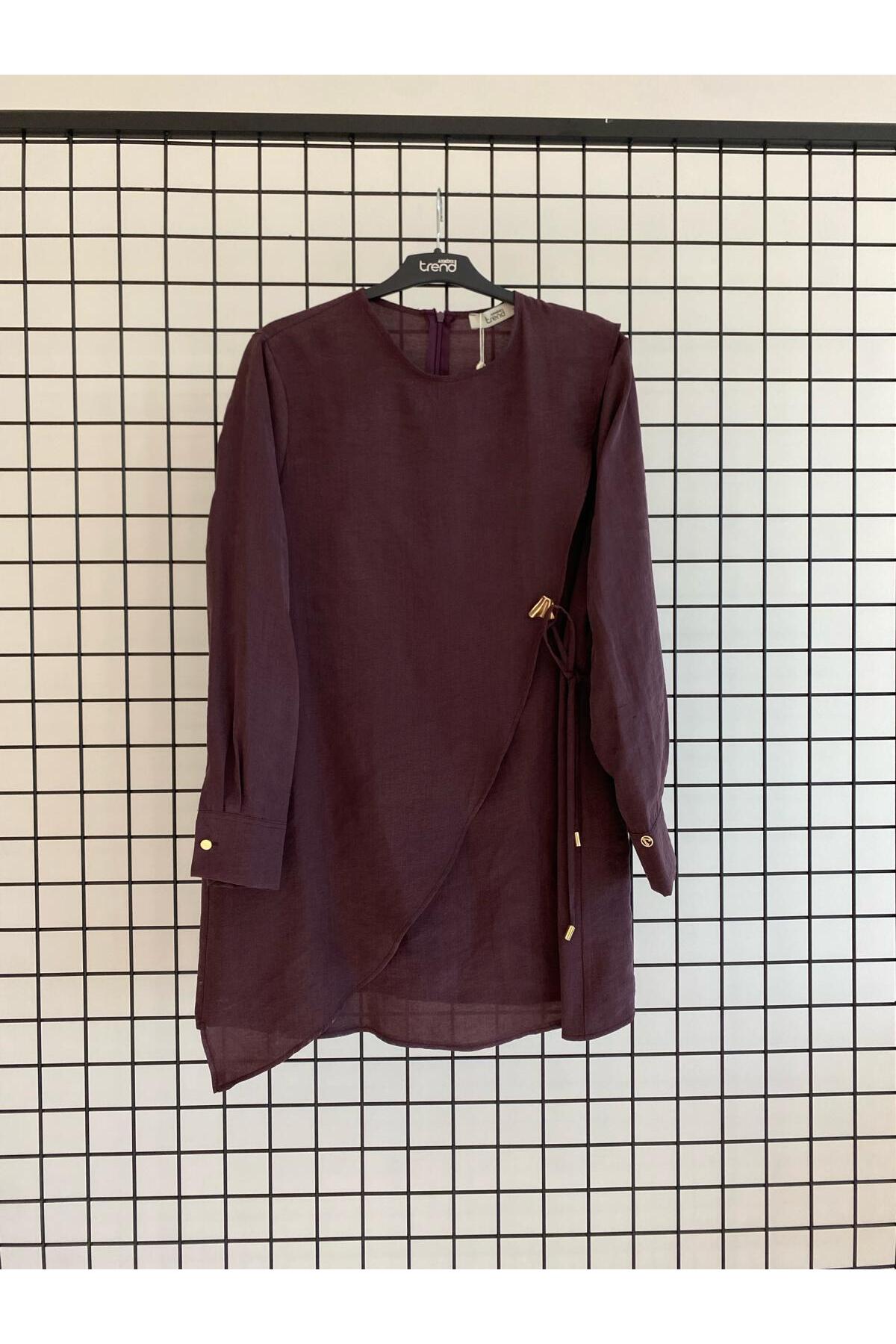 Trend Lyocell Natural Fabric Button Detailed Asymmetric Tunic FULL FIT