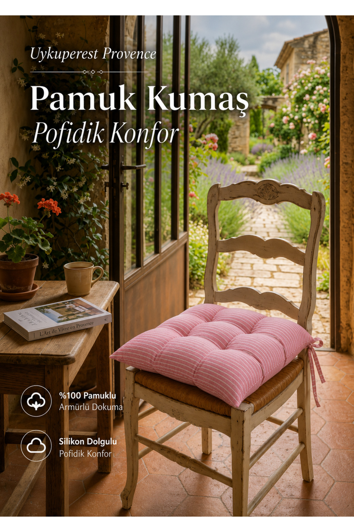 Pastello Pofidik Sandalye Minderi 40x40 Bağcıklı 4 Puntolu Silikon Dolgulu Pamuk Bahçe Balkon Tekli detay