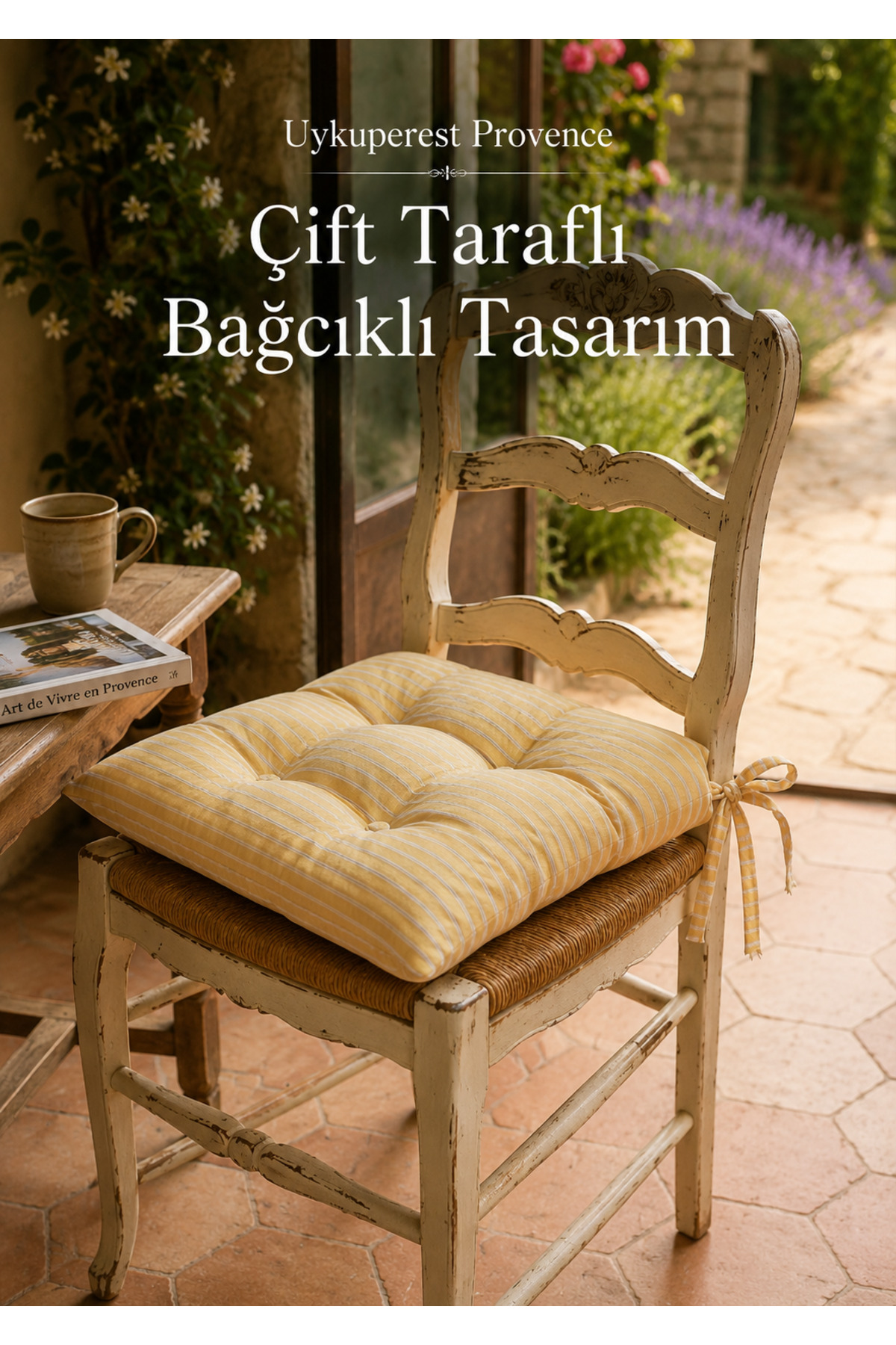 Pastello Pofidik Sandalye Minderi 40x40 Bağcıklı 4 Puntolu Silikon Dolgulu Pamuk Bahçe Balkon Tekli detay