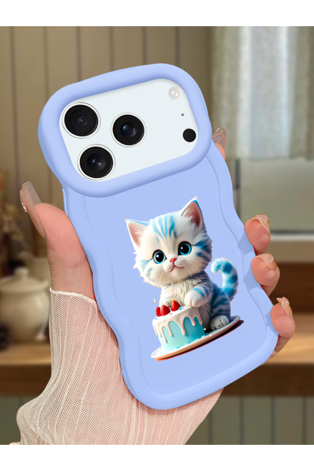 iPhone 17 Pro Max Compatible Case Camera Protector Blue Silicone Couple Phone Case Cat Pattern