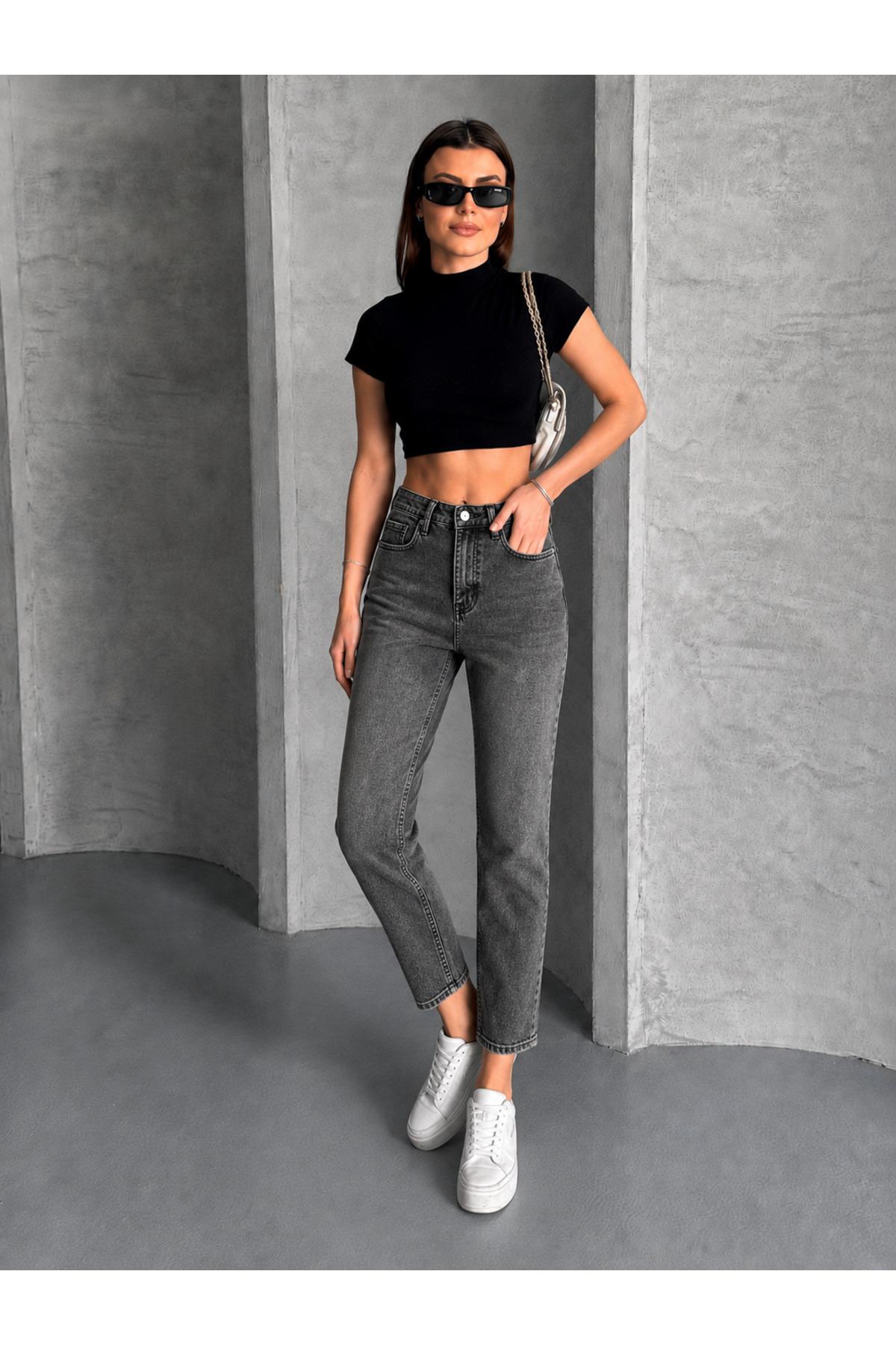 Safari Kadın Yüksek Bel Cropped Kalıp Dar Paça Jean Pantolon görsel 3