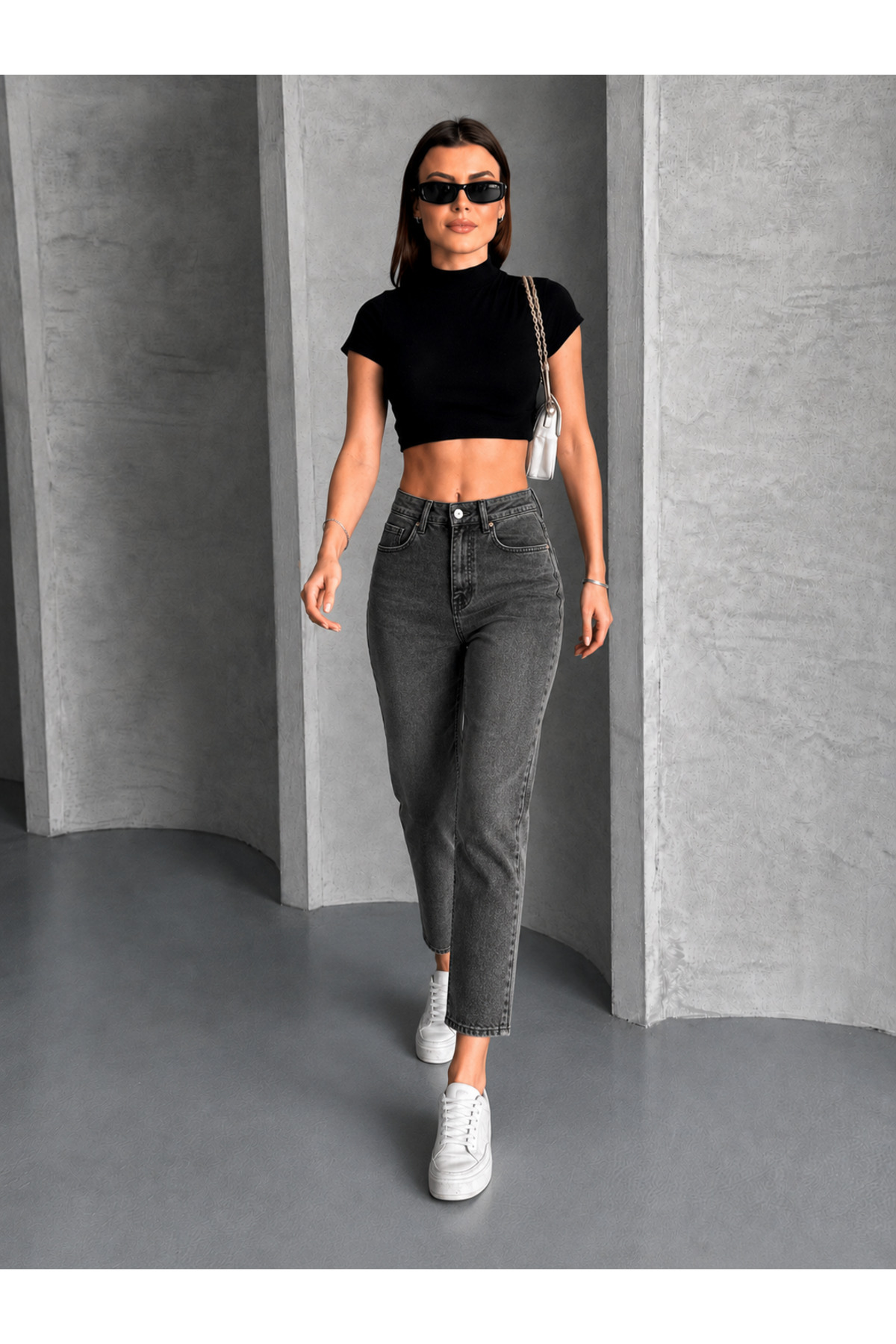 Safari Kadın Yüksek Bel Cropped Kalıp Dar Paça Jean Pantolon görsel 4