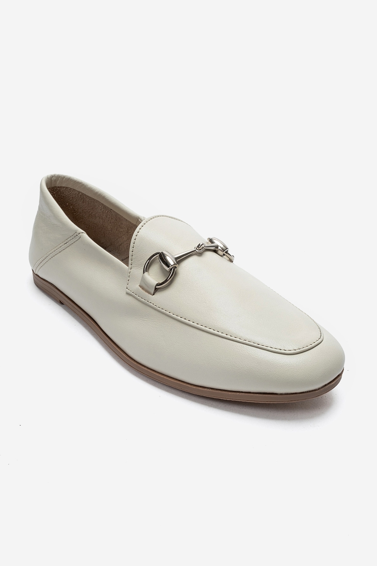 LuviShoes F03 Krem Cilt Hakiki Deri Kadın Loafer Ayakkabı görsel 3