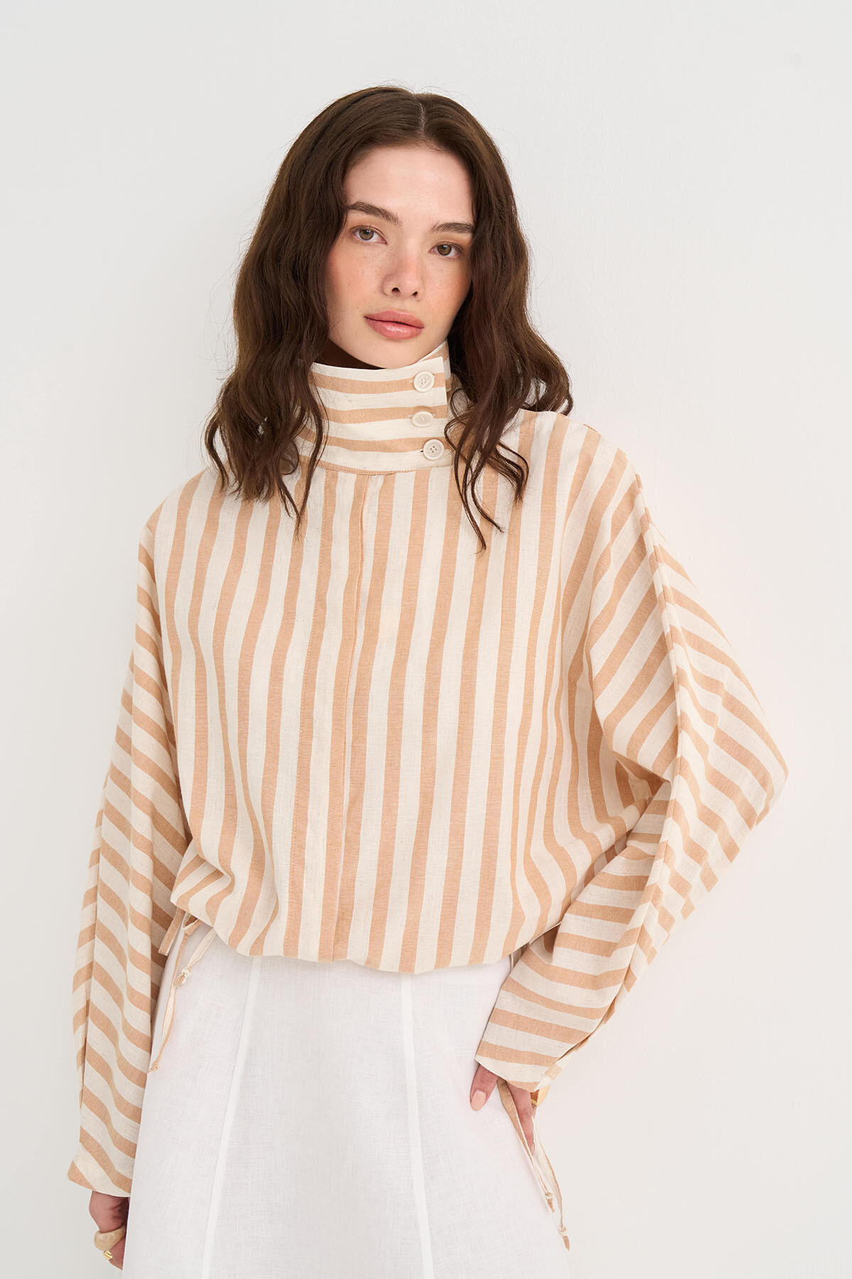 VESNA Striped Linen Blend Bomber Jacket