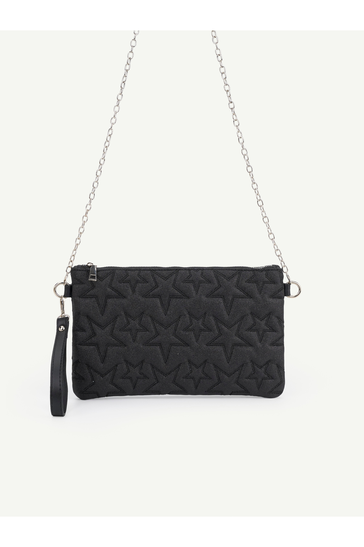 Kadın Yıldız Nakış İşlemeli Portföy El Çantası Bilek Askılı Saten Astarlı Clutch Çanta