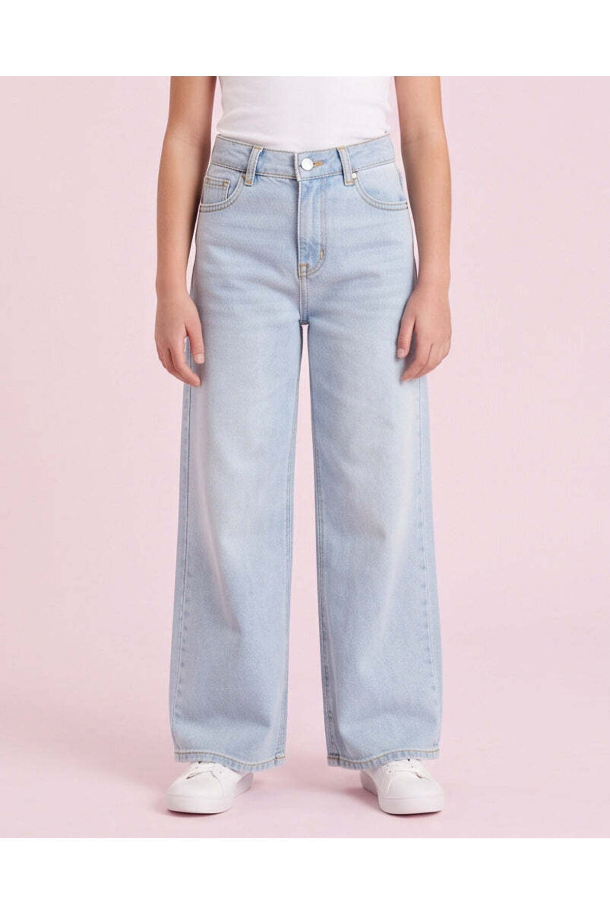 REDTAG Senior Girls Light Wash Wide Leg Jeans