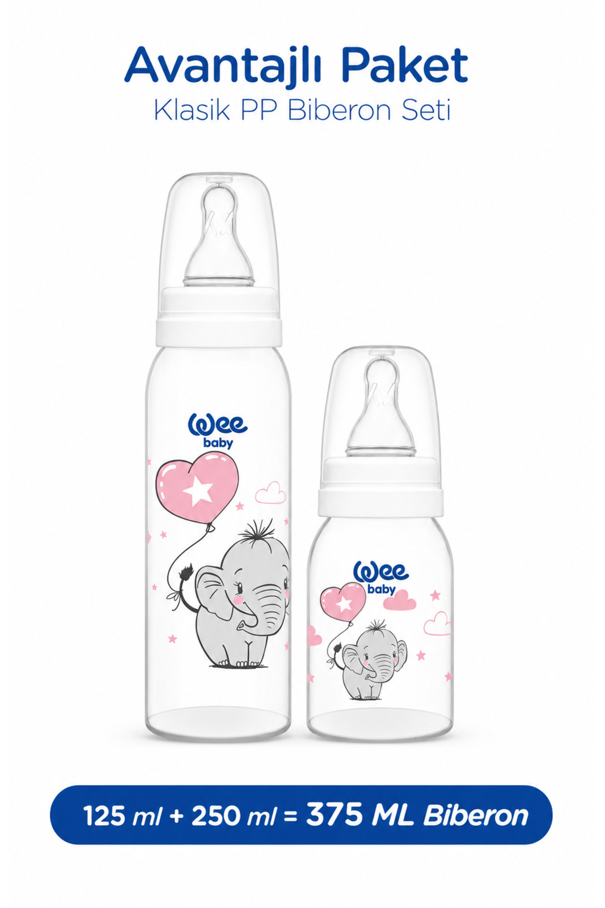 Wee Baby Klasik PP Biberon Seti 125 ml + 250 ml Beyaz 0-6 Ay