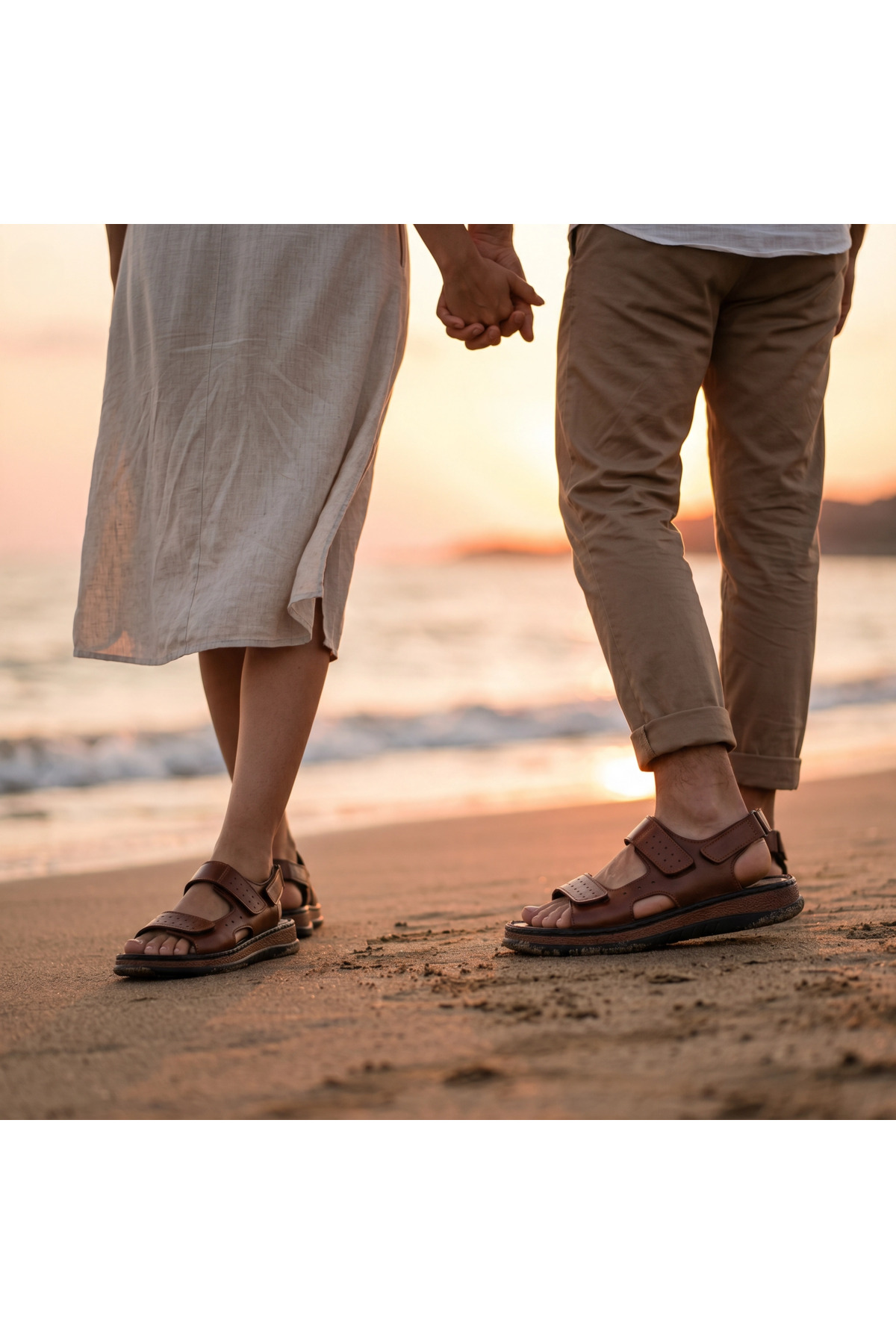 Fame Step Hakiki Deri Unisex Ortopedik Sandalet Acı Kahve Yumuşak Taban Cırtlı Comfort Yazlık Günlük Terlik görsel 2